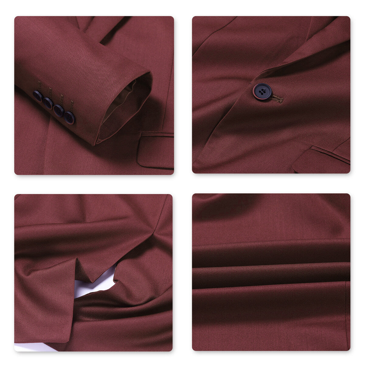 3-Piece Slim Fit Solid Color Formal Suit Jacket Set for Men - Wine Red | Perfect for Weddings, Business Meetings & Special Occasions
