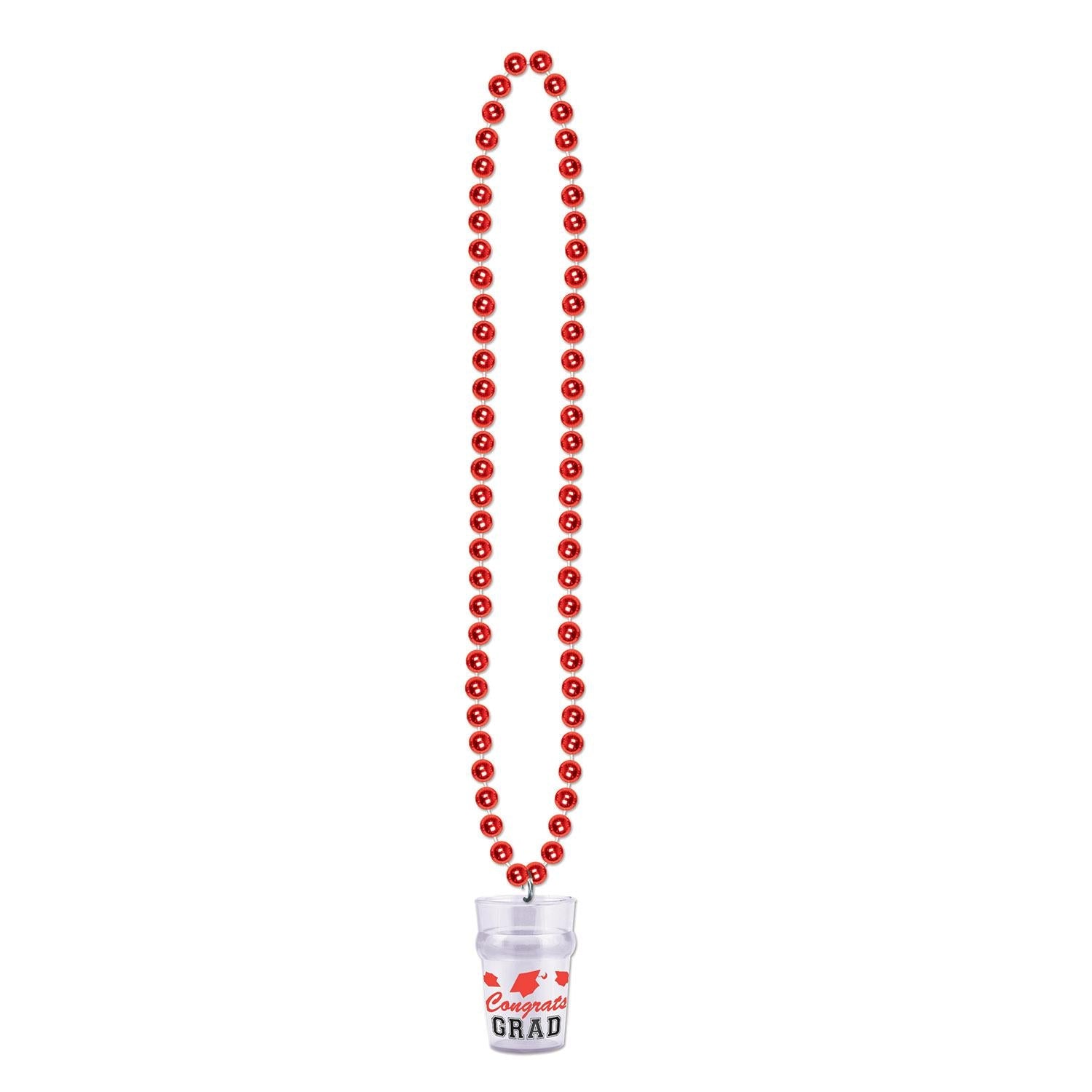 12 Pack Beistle Graduation Party Bead Necklaces with Grad Glass - Red - Perfect for Graduation Ceremonies, Parties & Celebrations