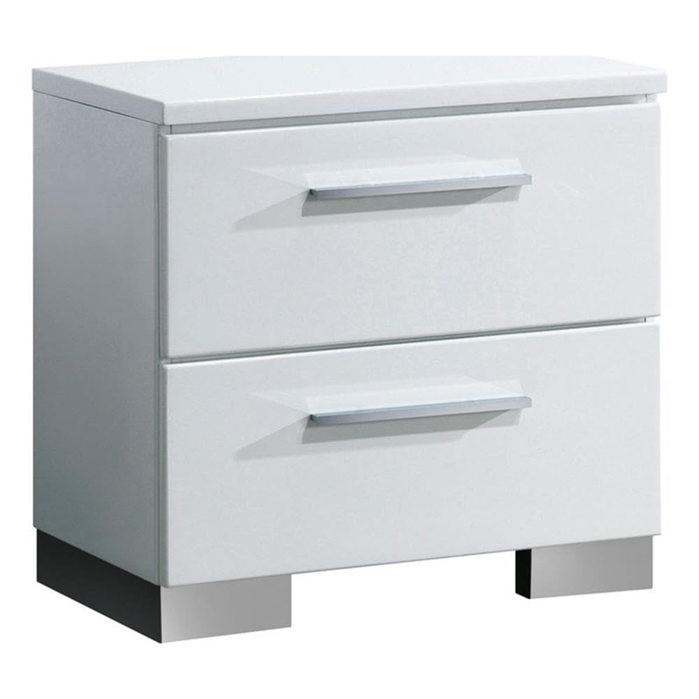 BOWERY HILL Modern 2-Drawer Wooden Nightstand - Glossy White Finish for Bedroom, Living Room, or Office