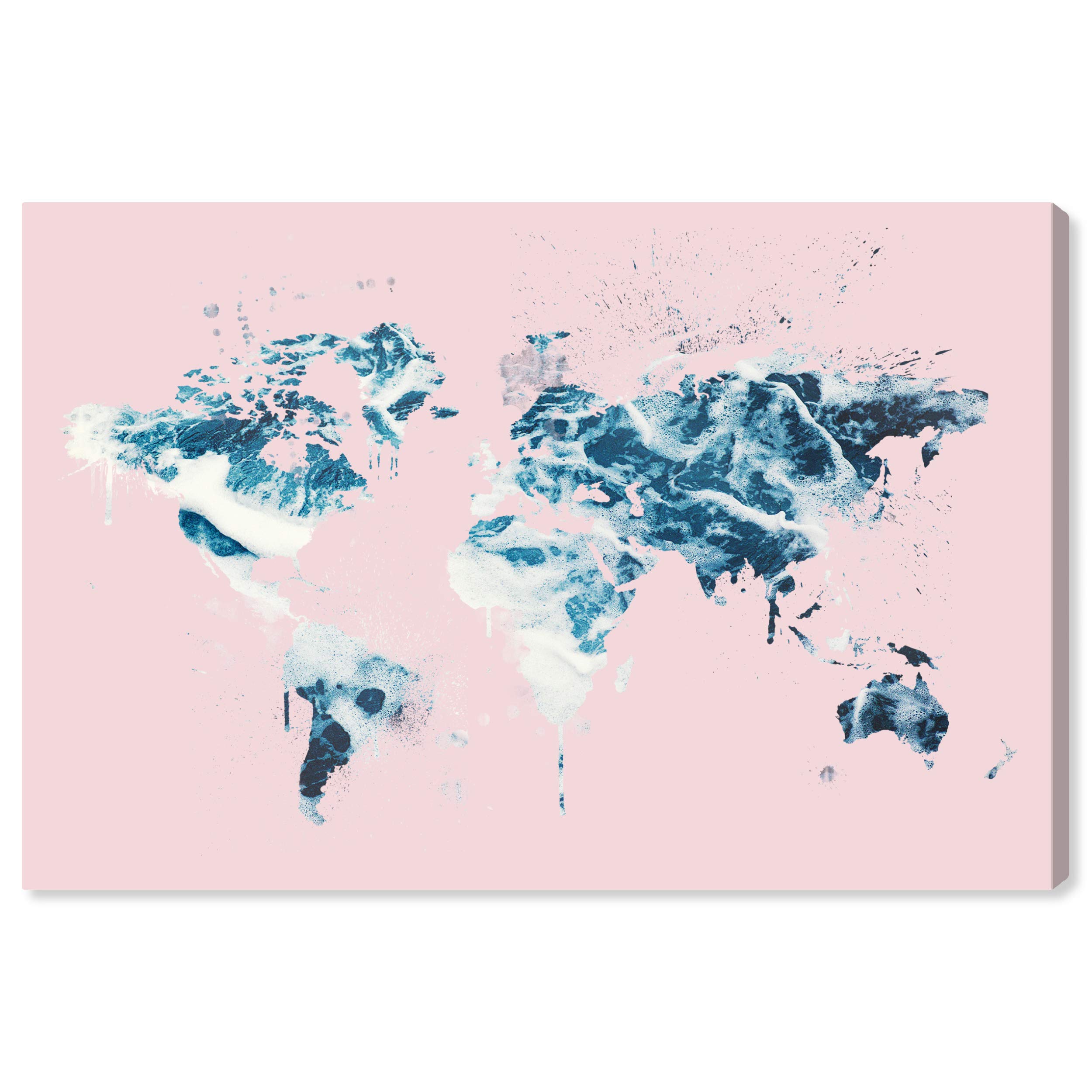 Oliver Gal Artist Co. World Map Wall Art Canvas Print - Millennial Pink & Blue Home Decor, 24x16 Inches - Perfect for Living Room, Bedroom or Office Decor
