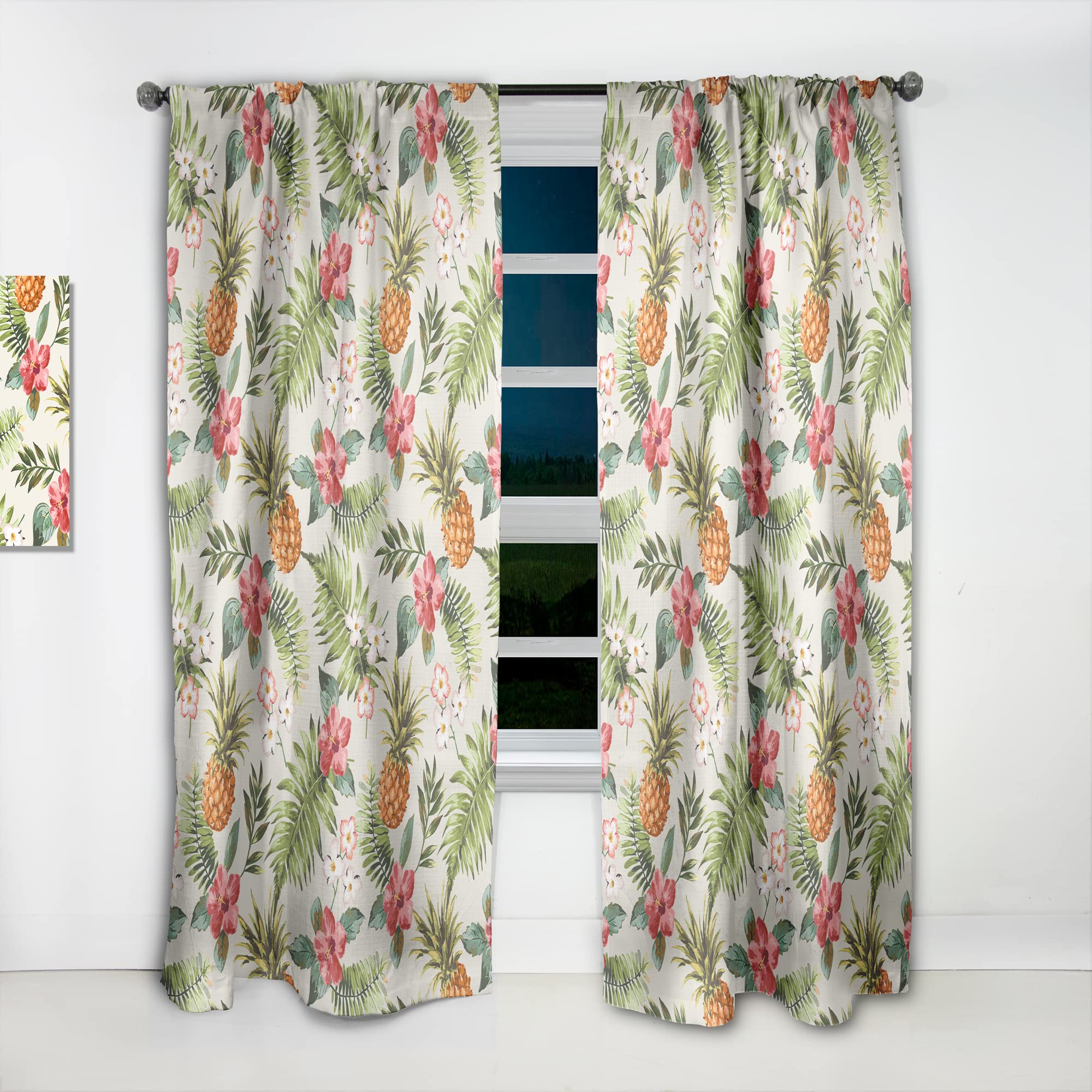 DesignQ Thermal Insulated Single Panel Curtains 'Pineapple Summer Bliss IV' - 52x90 Inches - Blackout Drapes for Bedroom & Living Room - Perfect for Sun Protection and Home Decor