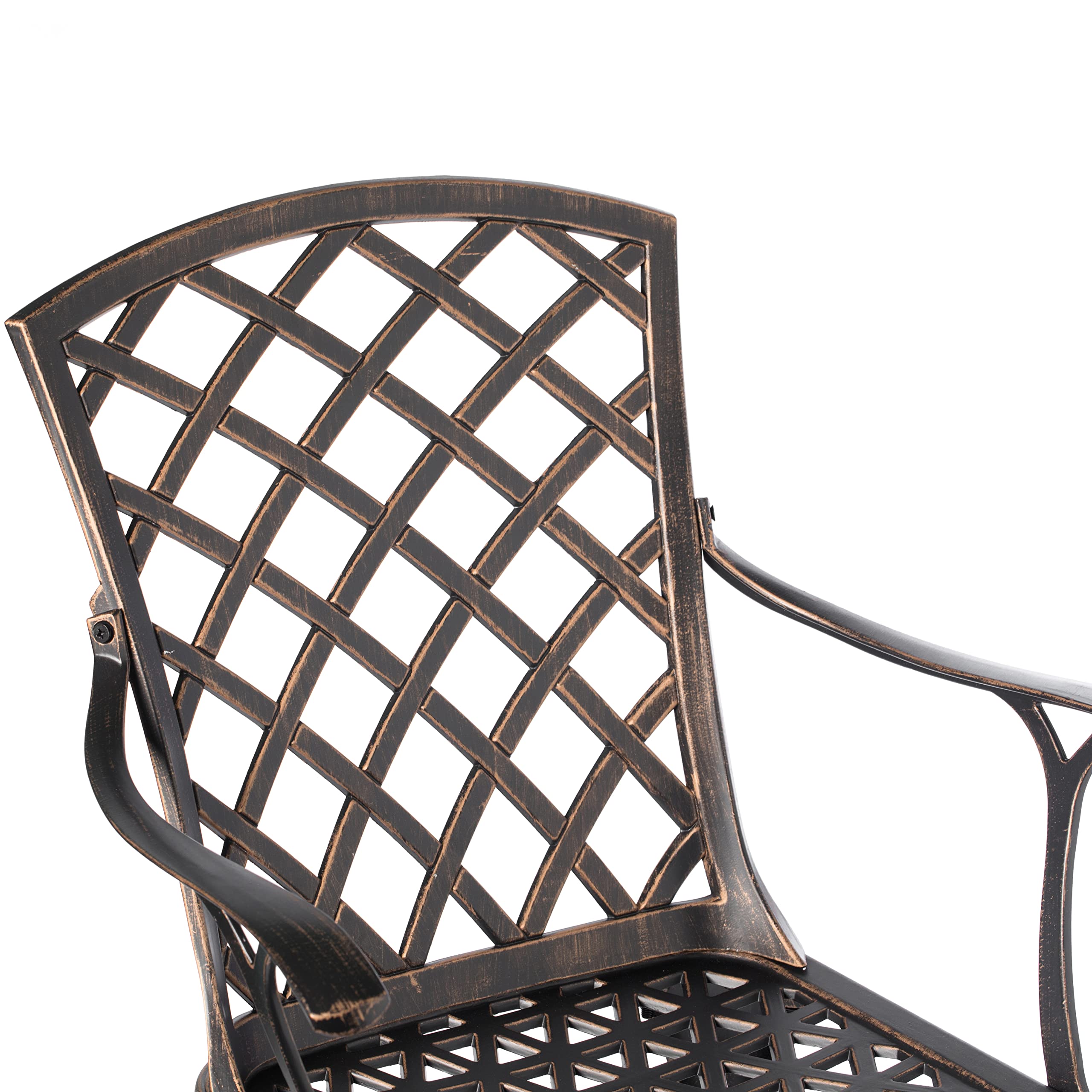 Gardenised Patio Bistro Chairs Set of 2 - Indoor & Outdoor Cast Aluminum Dining Chairs with Armrests in Bronze Finish | Perfect for Backyard, Garden, Cafe, and Restaurant Seating