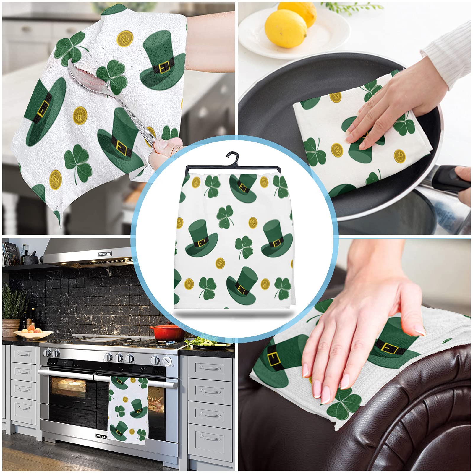 Happy St. Patrick's Day Kitchen Towels Set of 2 - 16x28 Inch Soft Cotton Dish Cloths, Tea Towels & Bar Towels for Cooking, Cleaning & Decor - Perfect for Irish-Themed Parties & Home Kitchen Use