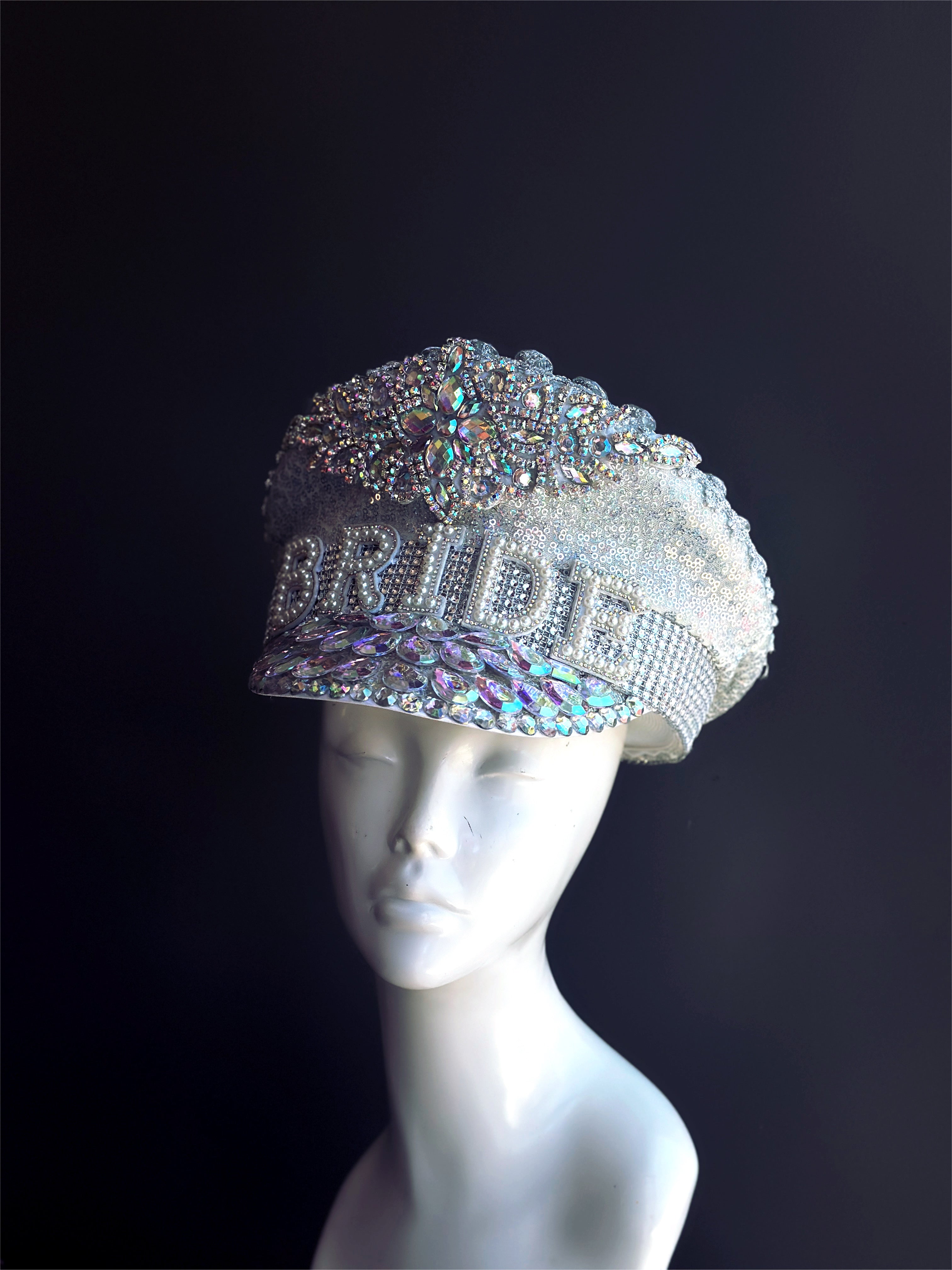 Sparkling Iridescent Bride Captain Hat - Elegant Wedding Accessory for Brides & Bachelorette Parties | Perfect for Nautical Themed Weddings, Photos & Costumes