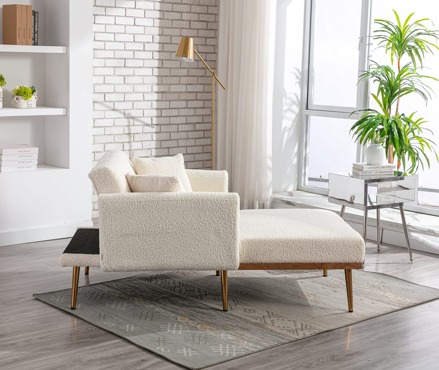 KINFFICT Convertible Chaise Lounge Chair - Modern Adjustable Lounger with 3 Positions, Indoor Sleeper Sofa Bed Includes 2 Pillows, 400 LBS Weight Capacity, Creamy White - Perfect for Living Room, Bedroom, Office & Small Space Relaxation