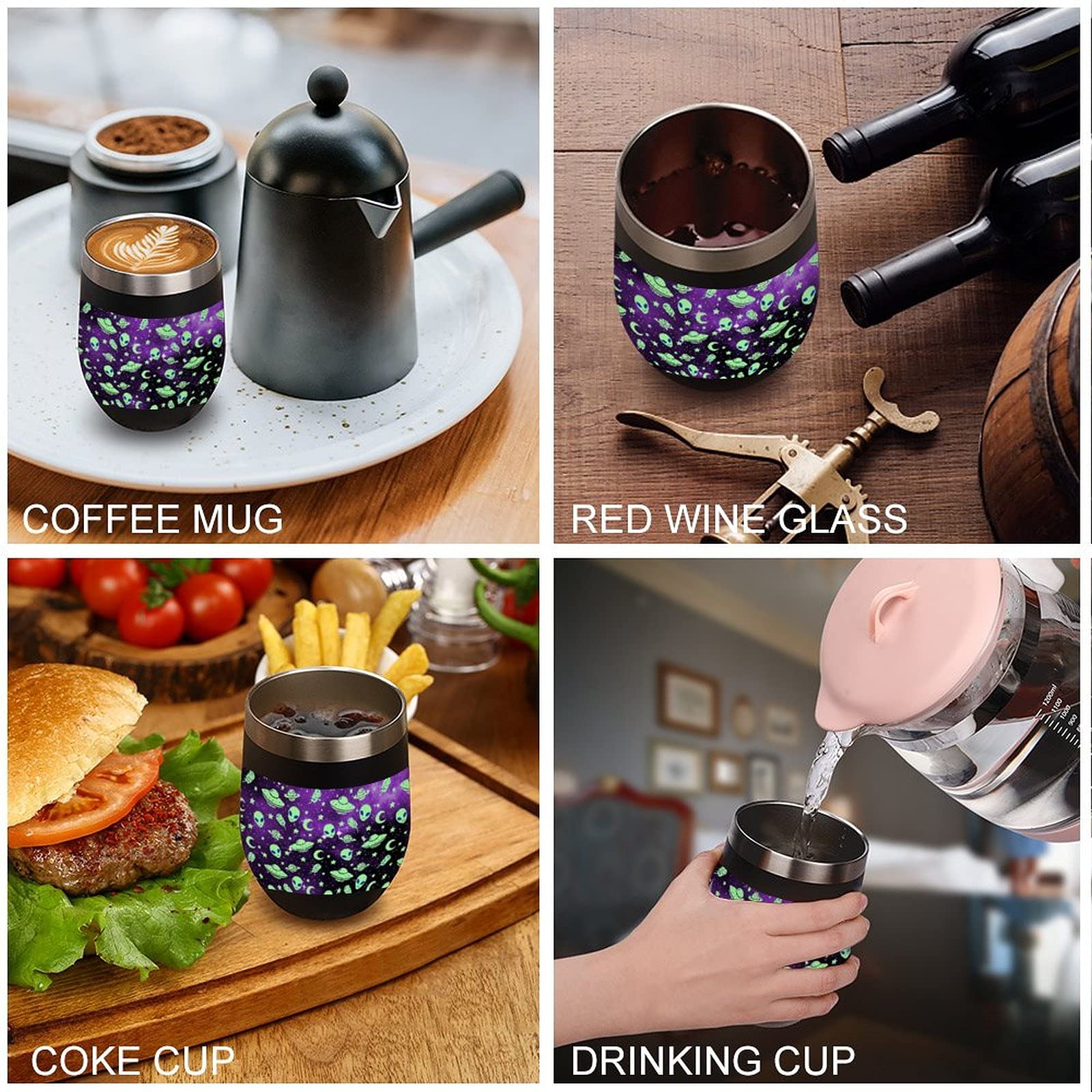 Galaxy Alien Vacuum Insulated Wine Tumbler - Stainless Steel Travel Mug for Coffee & Wine On-the-Go