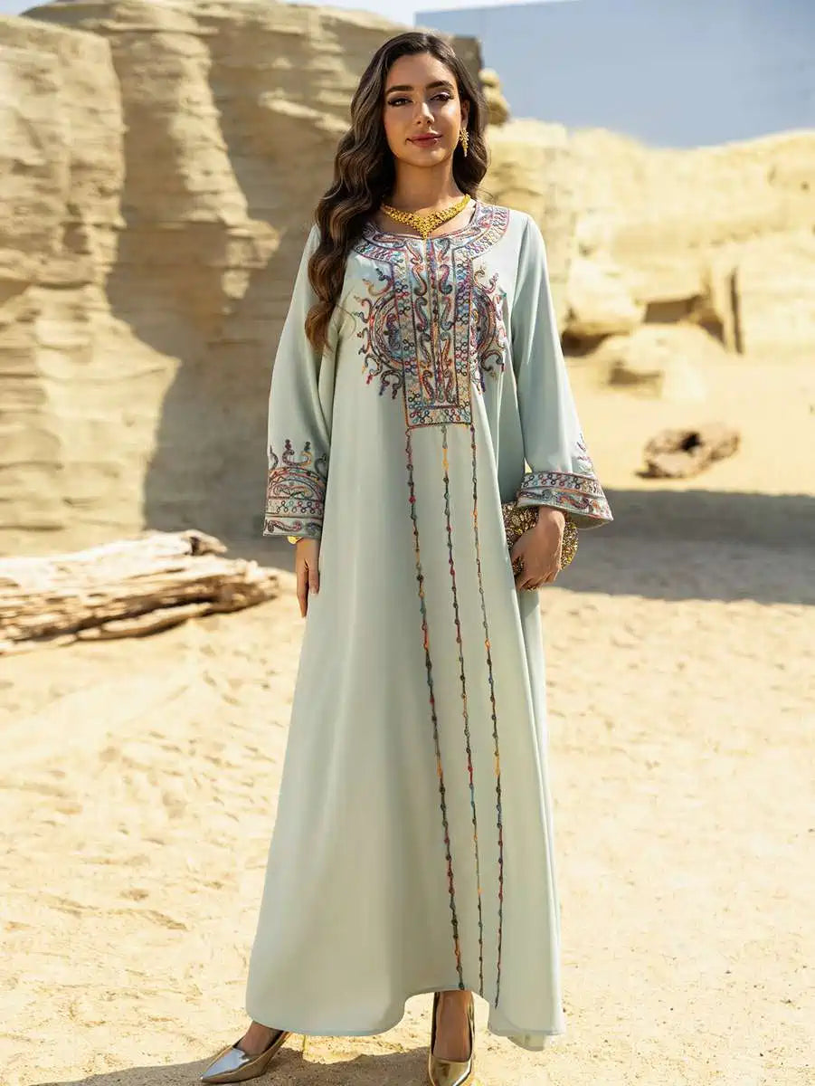 Elegant Eid Dress with Rope Embroidery - Wrinkle-Free Caftan Kafta Dress #25461 for Women | Perfect for Eid Celebrations, Weddings & Special Occasions