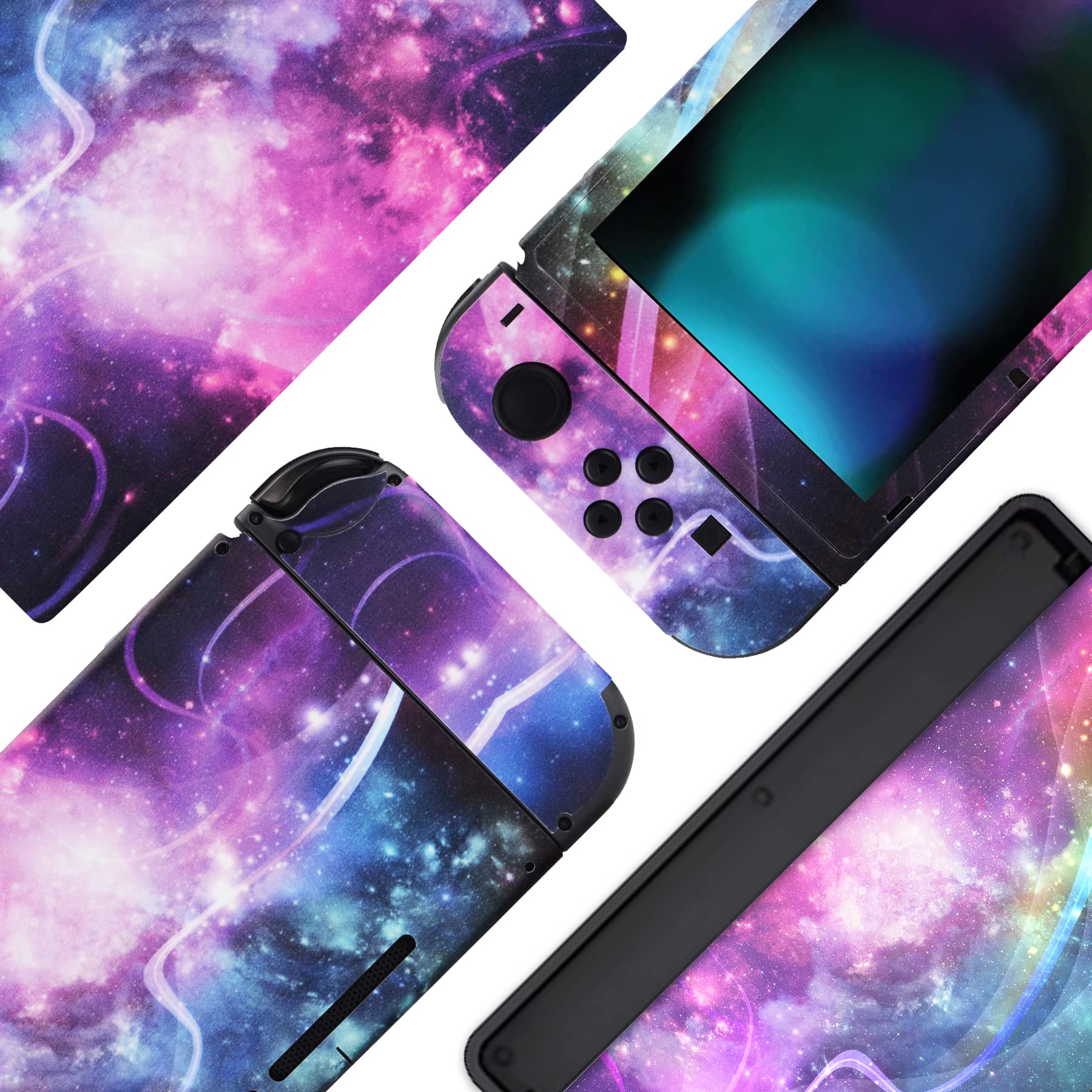 PlayVital 2-Pack Protective Skin Decal Stickers for Nintendo Switch Console, Joy-Con, Dock & Grip - Shining Galaxy Design | Scratch Protection & Customization for Gaming Setup | Perfect for Travel, Home Entertainment & Gift Giving