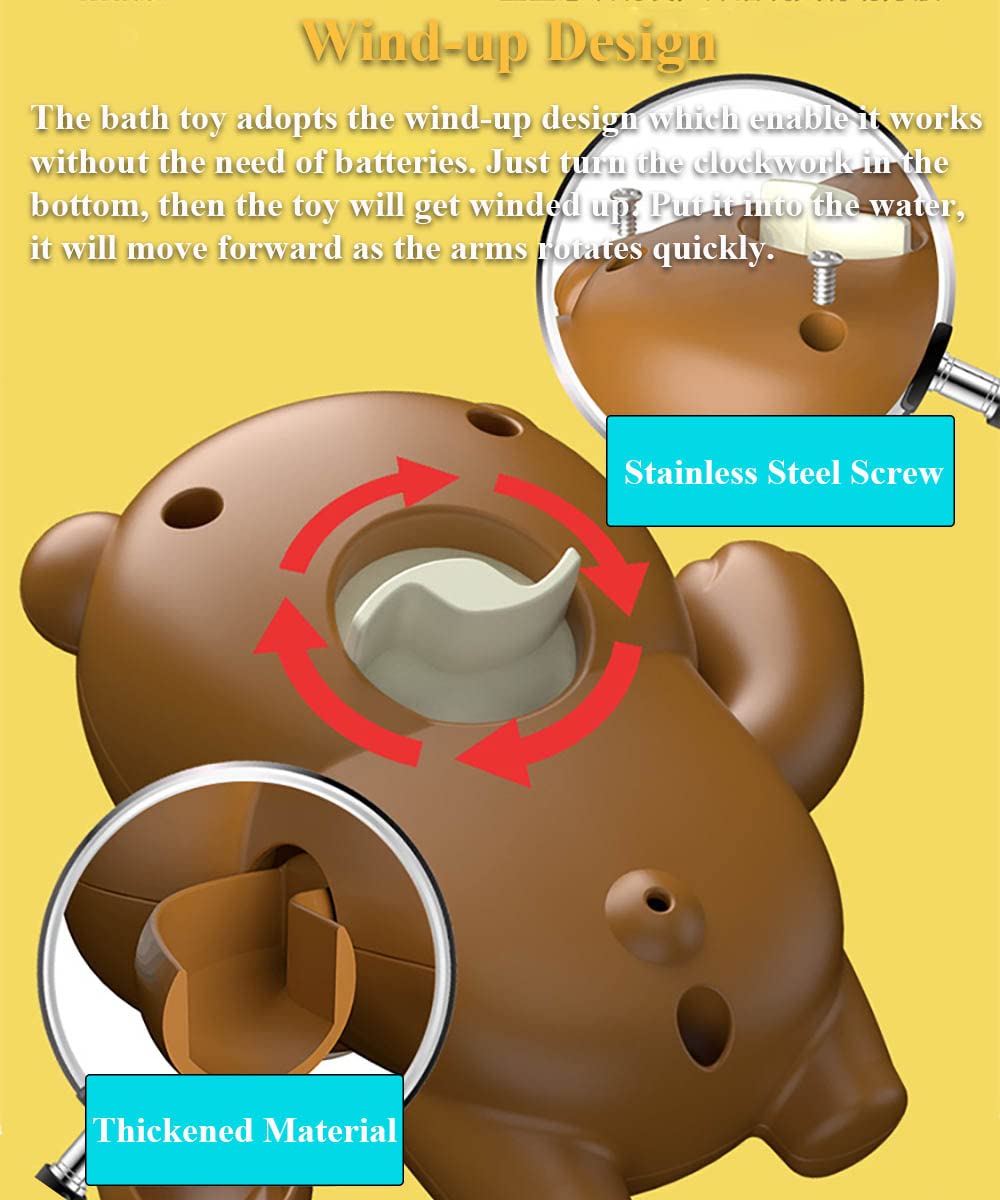 Wind-Up Swimming Bear Bath Toy - Floating Water Toy for Kids, Bathtub & Pool Fun - Cute Yellow Bear Tub Toy for Toddlers & Babies - Perfect for Bath Time, Playtime & Learning to Swim