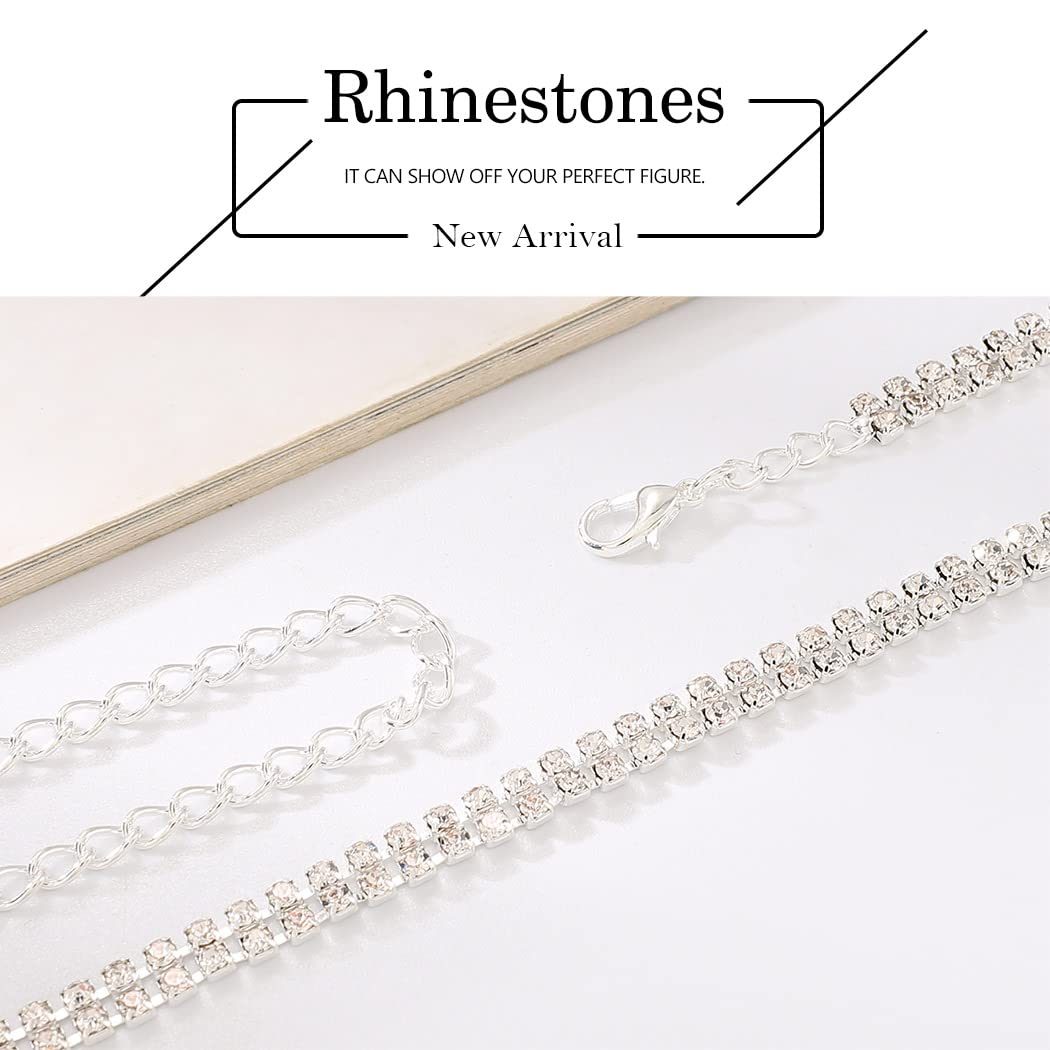 Sparkly Silver Rhinestone Body Chain Bra - Crystal Chest Jewelry for Women & Girls | Bikini, Rave Party, Festival & Beach Accessories (Silver-2)