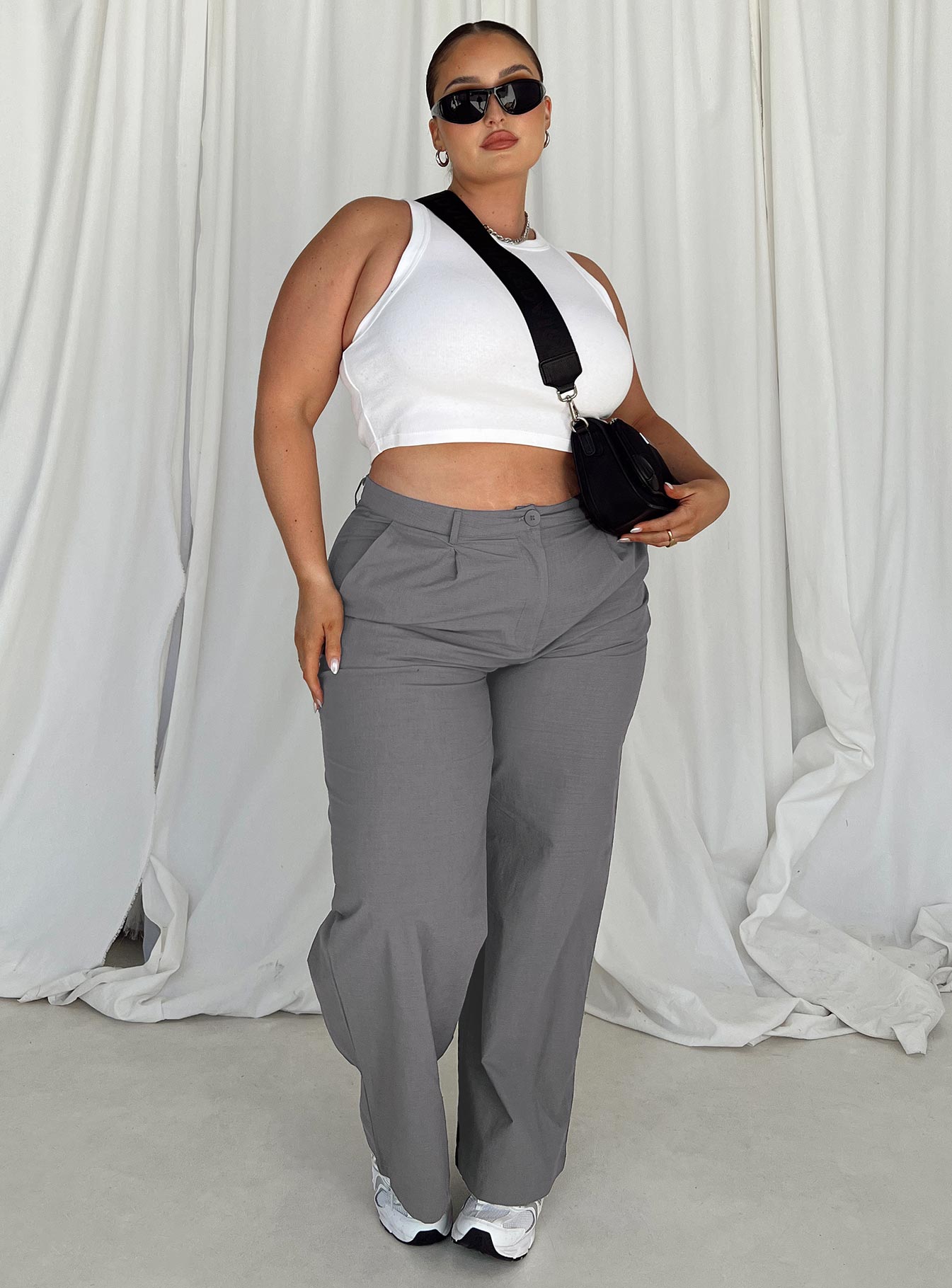 Betsy Pants Grey Curve - Women's High Waisted Stretch Jeans for Casual Wear & Everyday Comfort | Perfect for Office, Travel & Date Nights