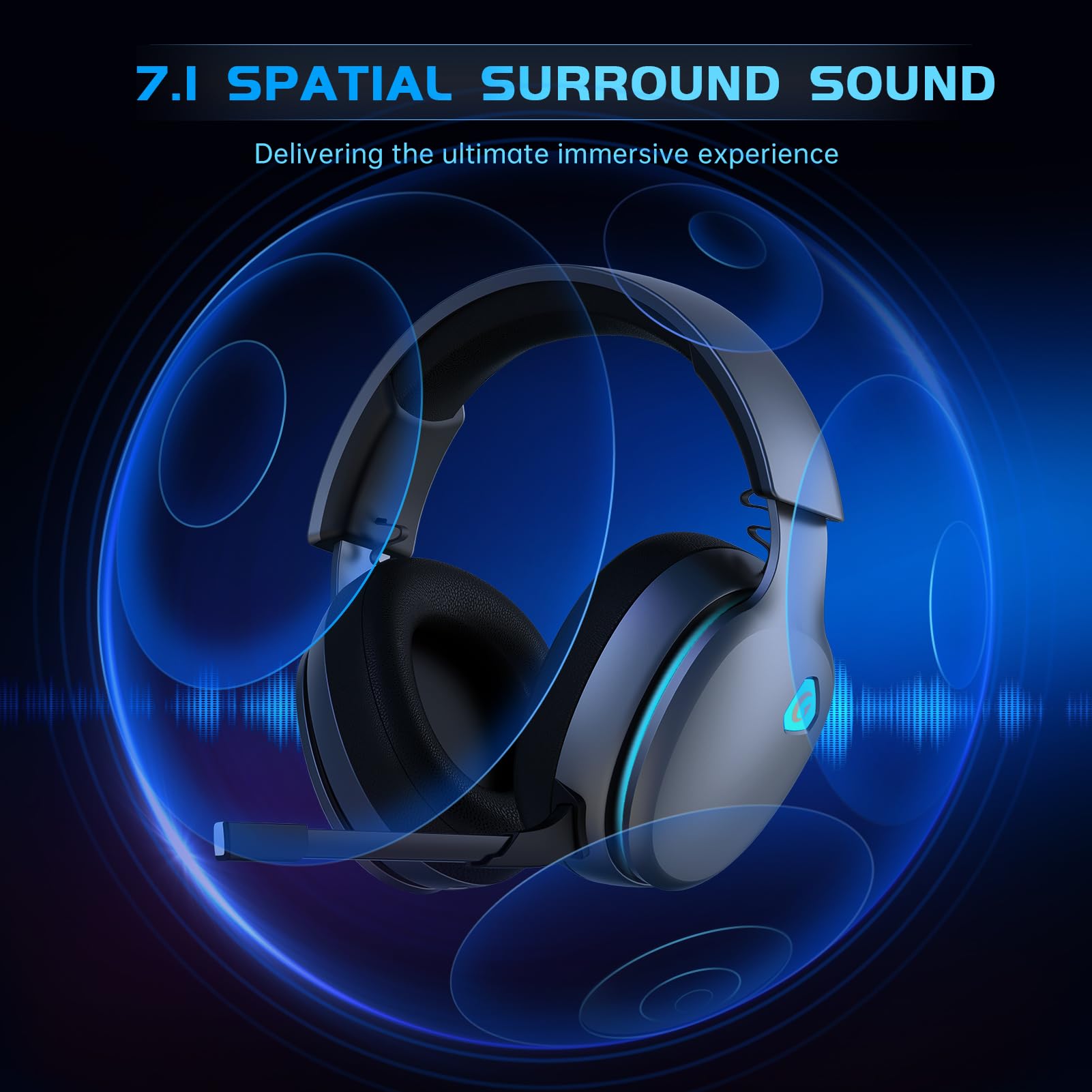 2.4GHz Wireless Gaming Headset for PS5, PS4, PC, Nintendo Switch - 7.1 Surround Sound Bluetooth 5.3 Headphones with ENC Mic for Fortnite & Call of Duty FPS Gamers - 40+ Hour Battery Life (Space Gray) - Perfect for Competitive Gaming, Streaming & Late-Night Sessions