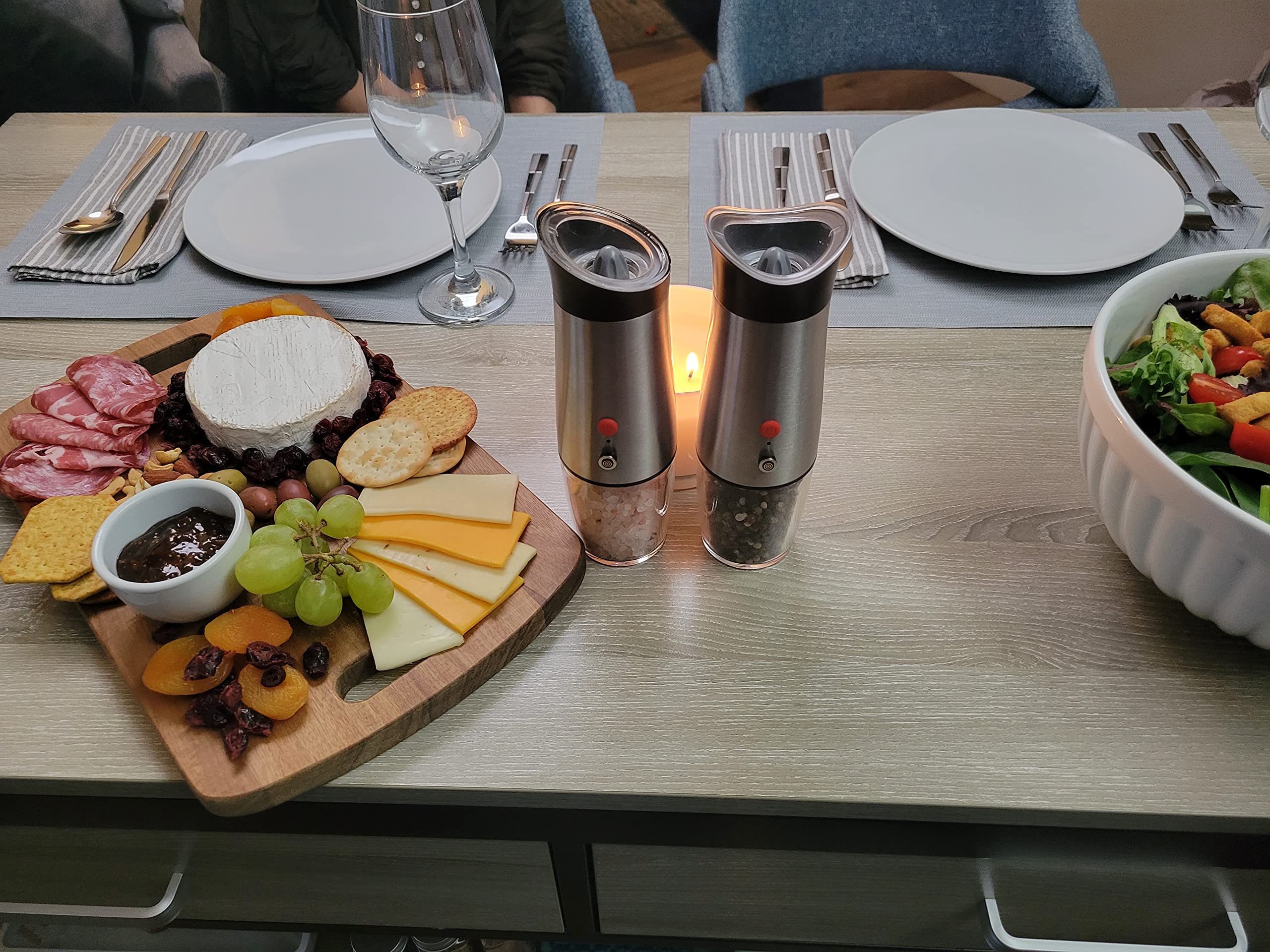 Rechargeable Electric Salt and Pepper Grinder Set - USB Magnetic Charging, Adjustable Coarseness, Gravity Activated with LED Light - Stainless Steel Spice Mill for Kitchen, Dining, and Outdoor Cooking