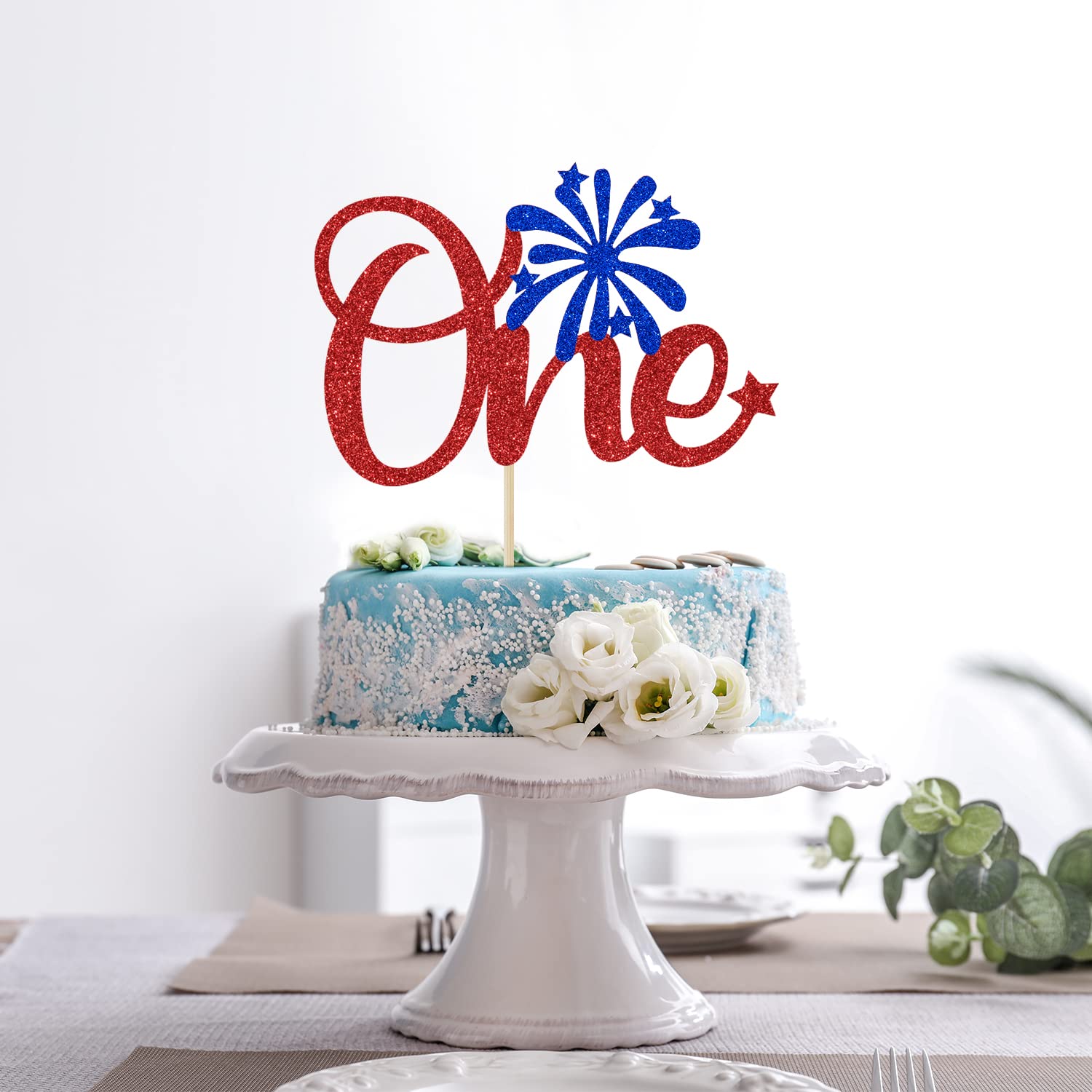 4th of July 1st Birthday Cake Topper - Little Firecracker First Birthday Decor, Gender Reveal & Baby Shower Party Supplies - Red Glitter Cake Decorations for Independence Day Celebrations