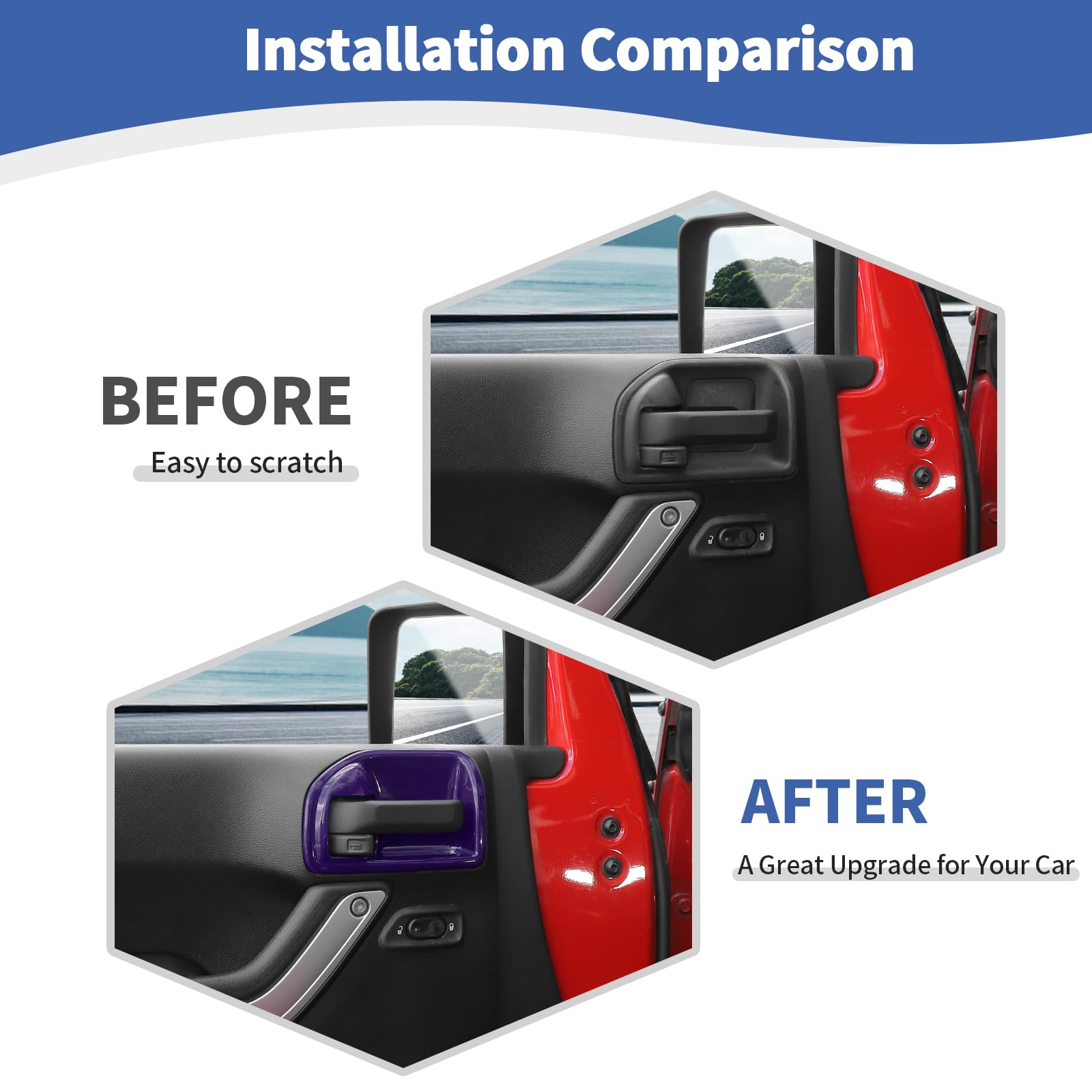 RT-TCZ Jeep JK Inner Door Handle Cover Bowl Trim - Compatible with Jeep Wrangler JK JKU 2011-2017 4DR - Purple Interior Accessories (4pcs) - Upgrade Your Ride with Durable & Stylish Protection