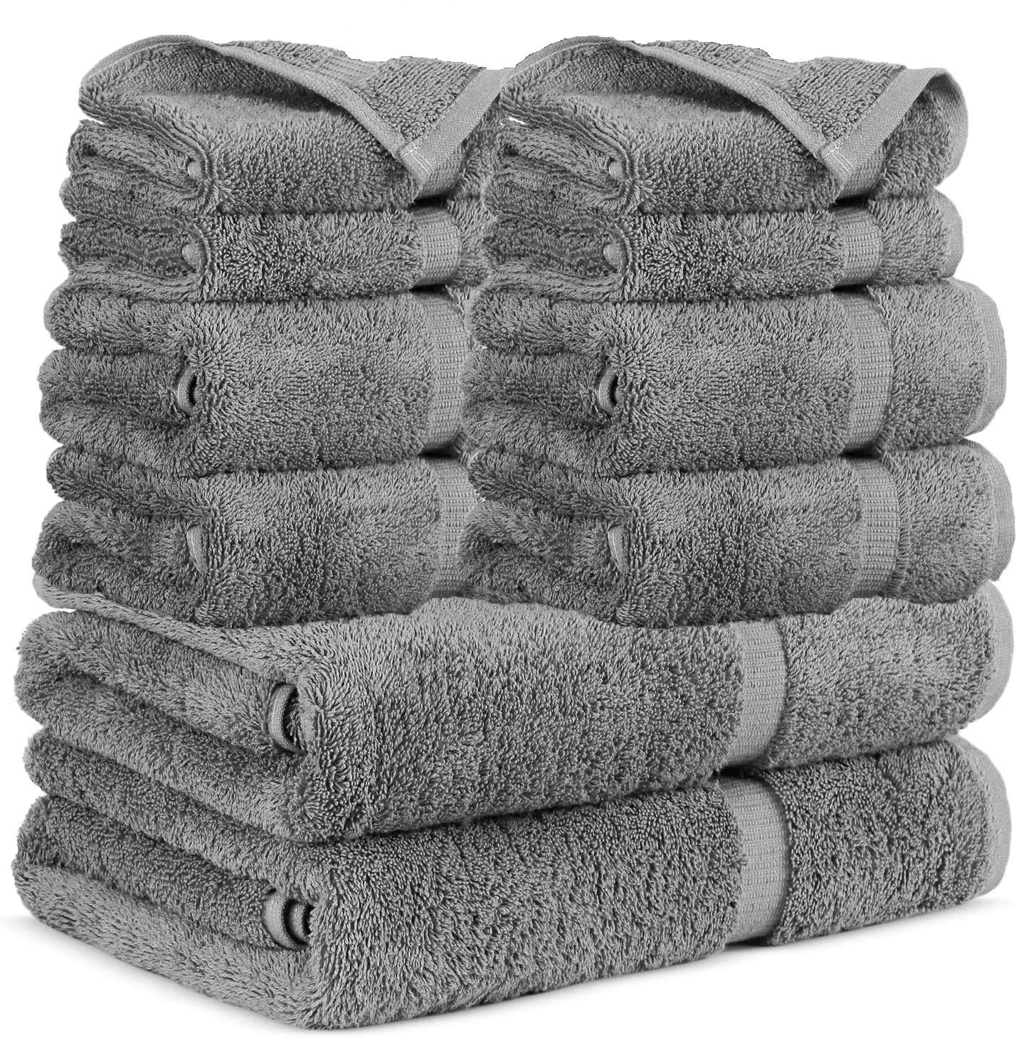 Premium FTB Classic Turkish Luxury Hotel & Spa Bath Towel Set - 10 Piece Ultra Soft & Absorbent Towels (Gray) for Bathroom, Spa, and Guest Use