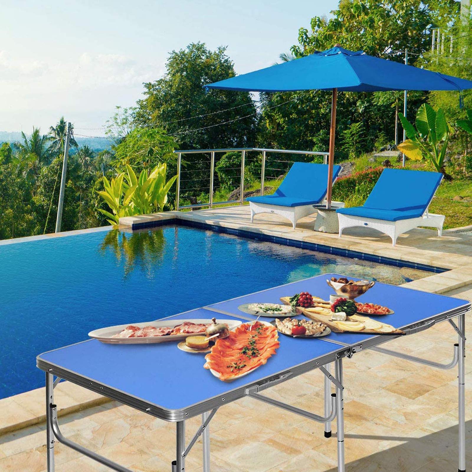 Portable Foldable Ping Pong Table Set with Net, 2 Paddles & 3 Balls - Blue Indoor/Outdoor Tennis Table for Backyard, Garage, Office & Family Game Night | Easy Assembly Compact Design