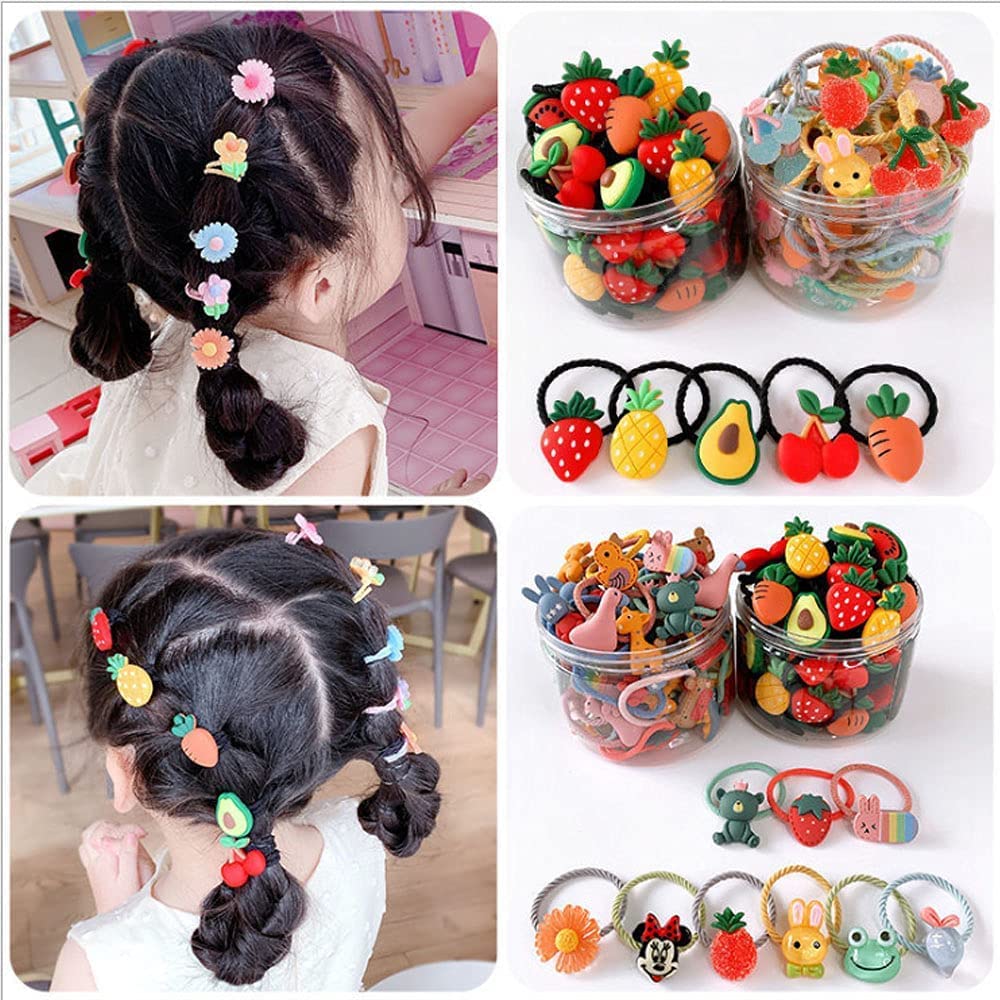 20 Pcs Elastic Hair Ties & Cute Baby Girls Hair Clips Set - Soft Ponytail Holders, Cartoon Hair Bands for Toddlers & Kids - Perfect for School, Parties & Daily Styling
