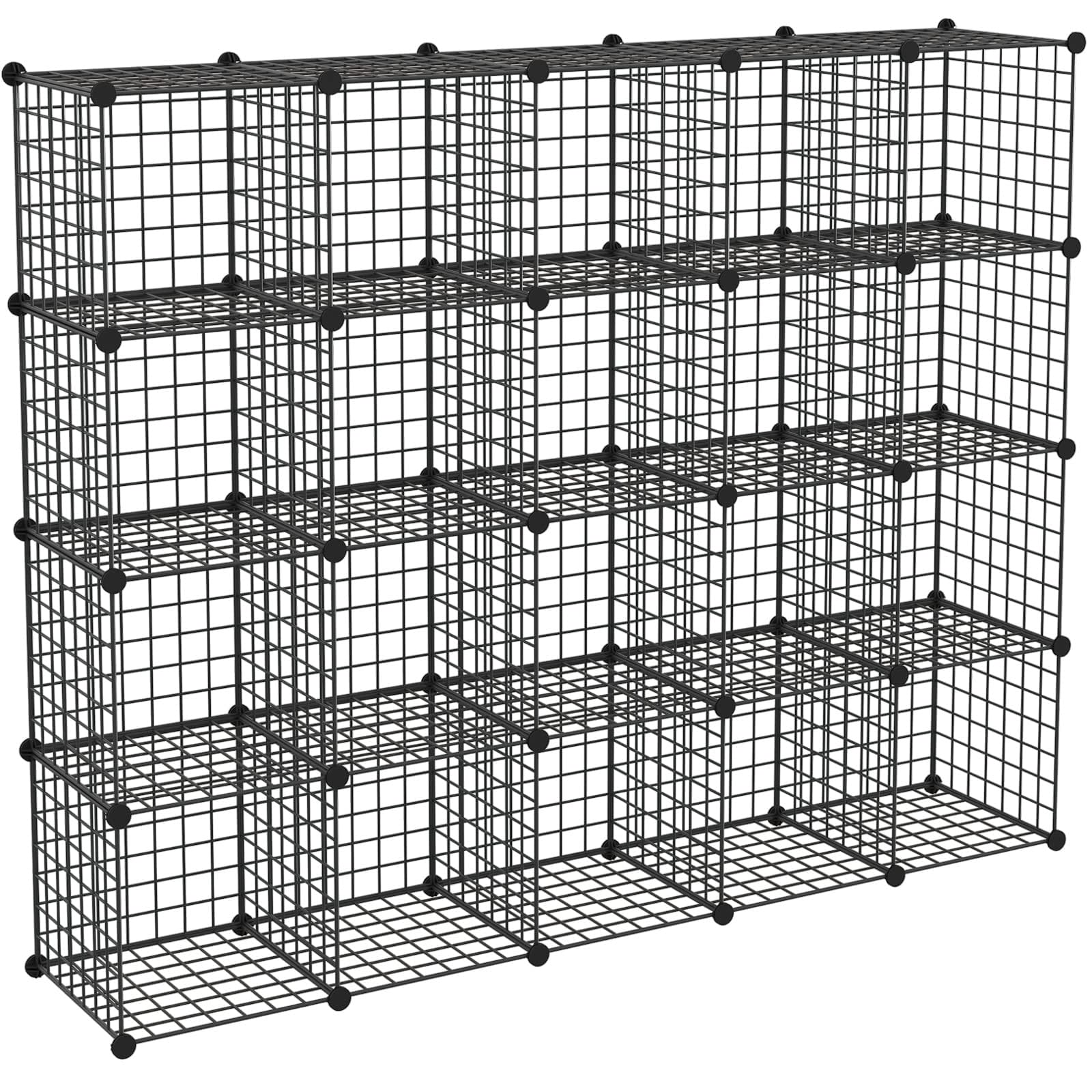 HUBSON 20-Cube Metal Grid Storage Shelf - Freely Combinable Wire Cube Organizer for Books, Toys, Crafts, Potted Plants & Pet Supplies - Black Iron Closet Organizer - Perfect for Home, Office & Dorm Room Organization