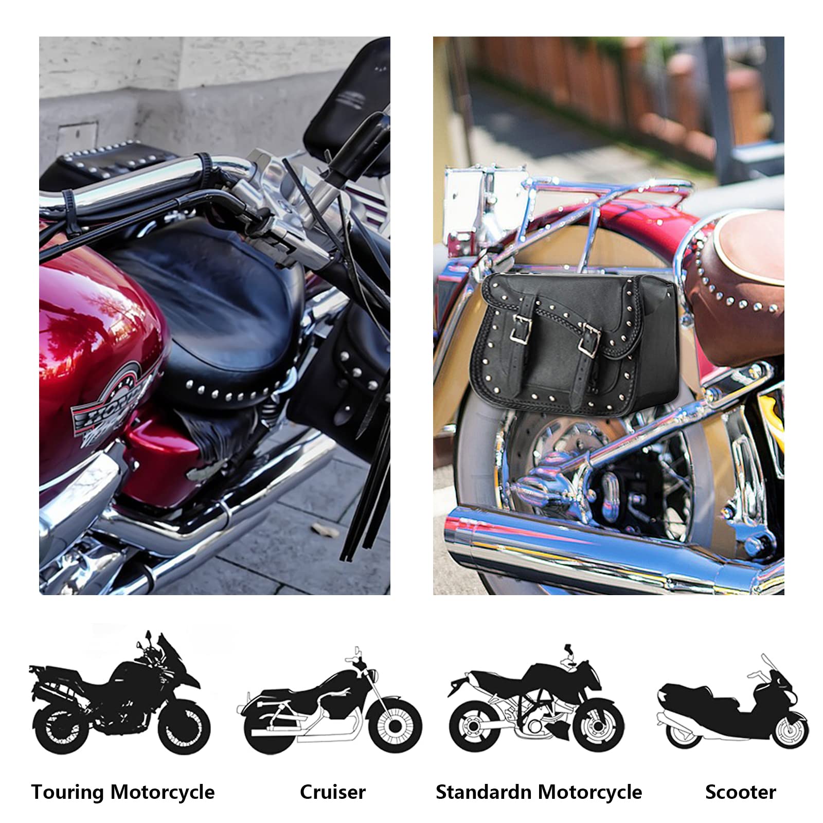 Genuine Leather Motorcycle Saddle Bags with Studs - 13