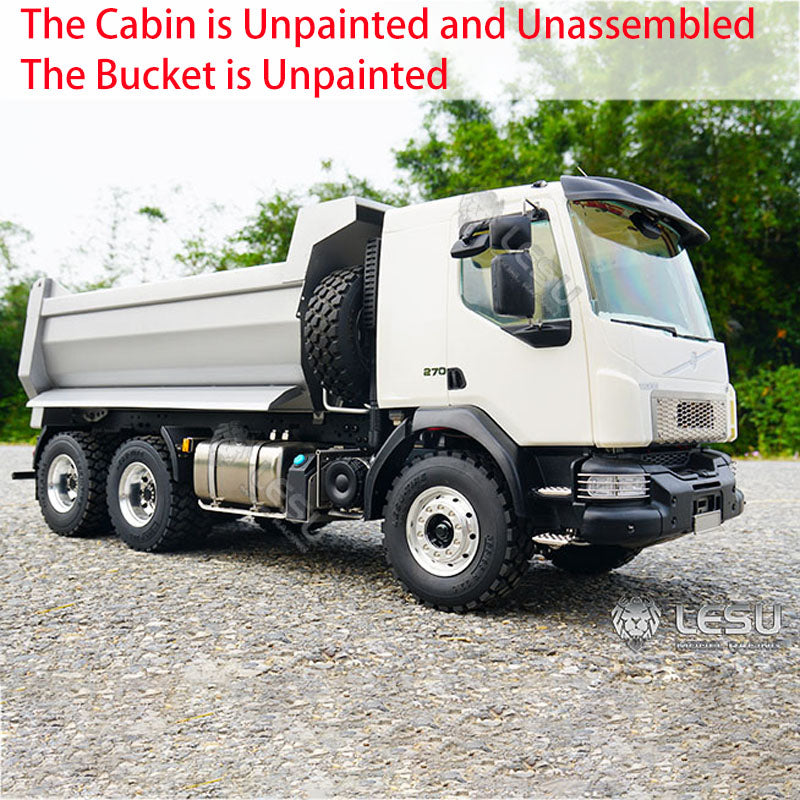 1/14 Scale LESU 6x6 3-Axle Hydraulic Metal RC Dumper Truck with Radio Control, Tipper Function, Sound & Light System - Unassembled Unpainted VM Cabin DIY Model Car for Off-Road Construction & Mining Simulation