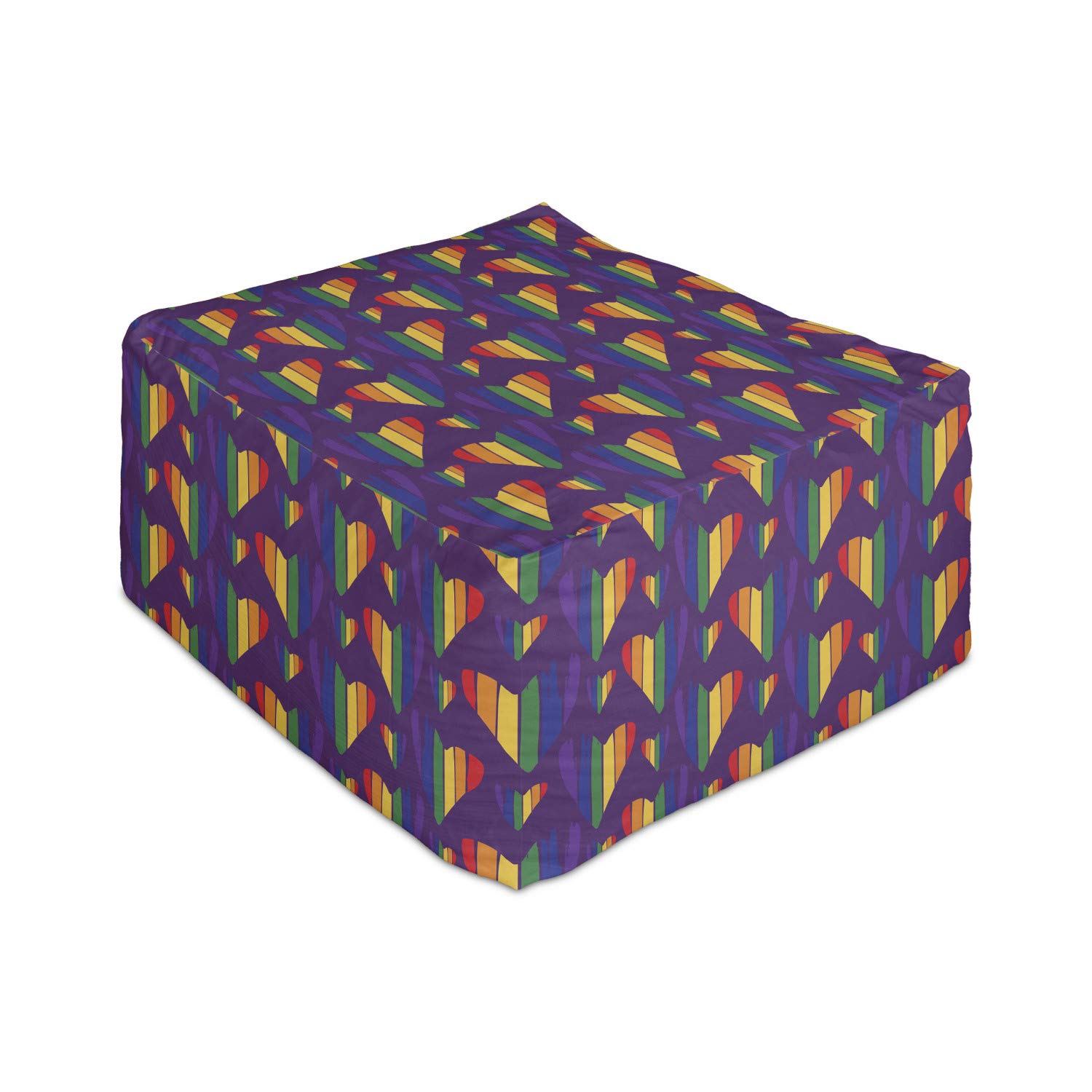 Ambesonne Pride Rectangle Pouf Ottoman - Rainbow Hearts Pattern LGBTQ Love Wins Modern Gay Graphic Foot Stool with Removable Cover, 25