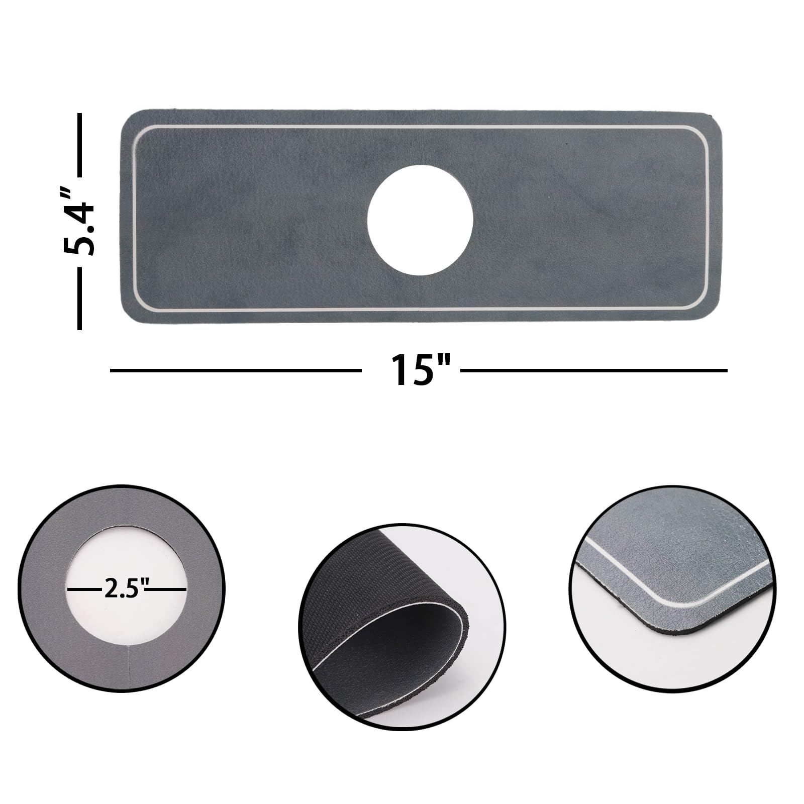 Non-Slip Absorbent Sink Faucet Mat - Fast Drying Kitchen & Bathroom Faucet Cover (5.4”x15”, Dark Gray) - Perfect for Protecting Countertops from Water Splashes
