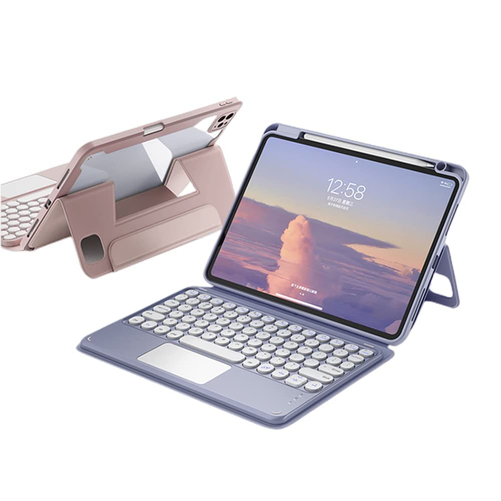 Wireless Bluetooth Keyboard Case for iPad 9/8/7/Air 3/Pro 10.5 with Pencil Holder & Detachable Magnetic Back Cover - Slim Protective Trackpad Keyboard in Lavender Purple | Perfect for Work, Study & Travel