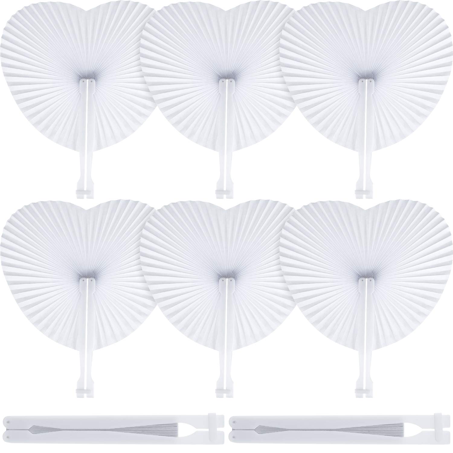 60 Pack Folding Hand Fans - Heart Shaped Wedding Favors with Plastic Handle - Perfect for Wedding Guest Gifts, Birthday Party Supplies & Summer Outdoor Events