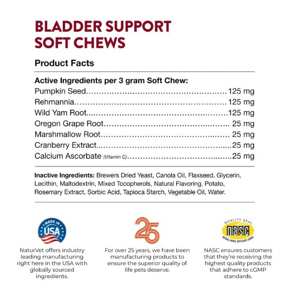 NaturVet Bladder Support Plus Cranberry Soft Chews for Dogs - Urinary Tract Health Supplement for Small & Large Breeds - Supports Healthy Bladder Function at Home or Travel
