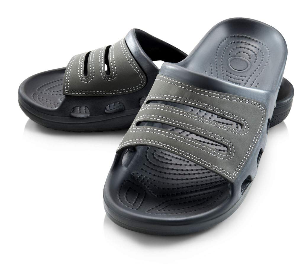 Roxoni Men's Waterproof Slide Sandals | Open Toe Slip-On Rubber Shoes for Beach, Pool, Gym & Travel | Lightweight & Durable for Outdoor Activities