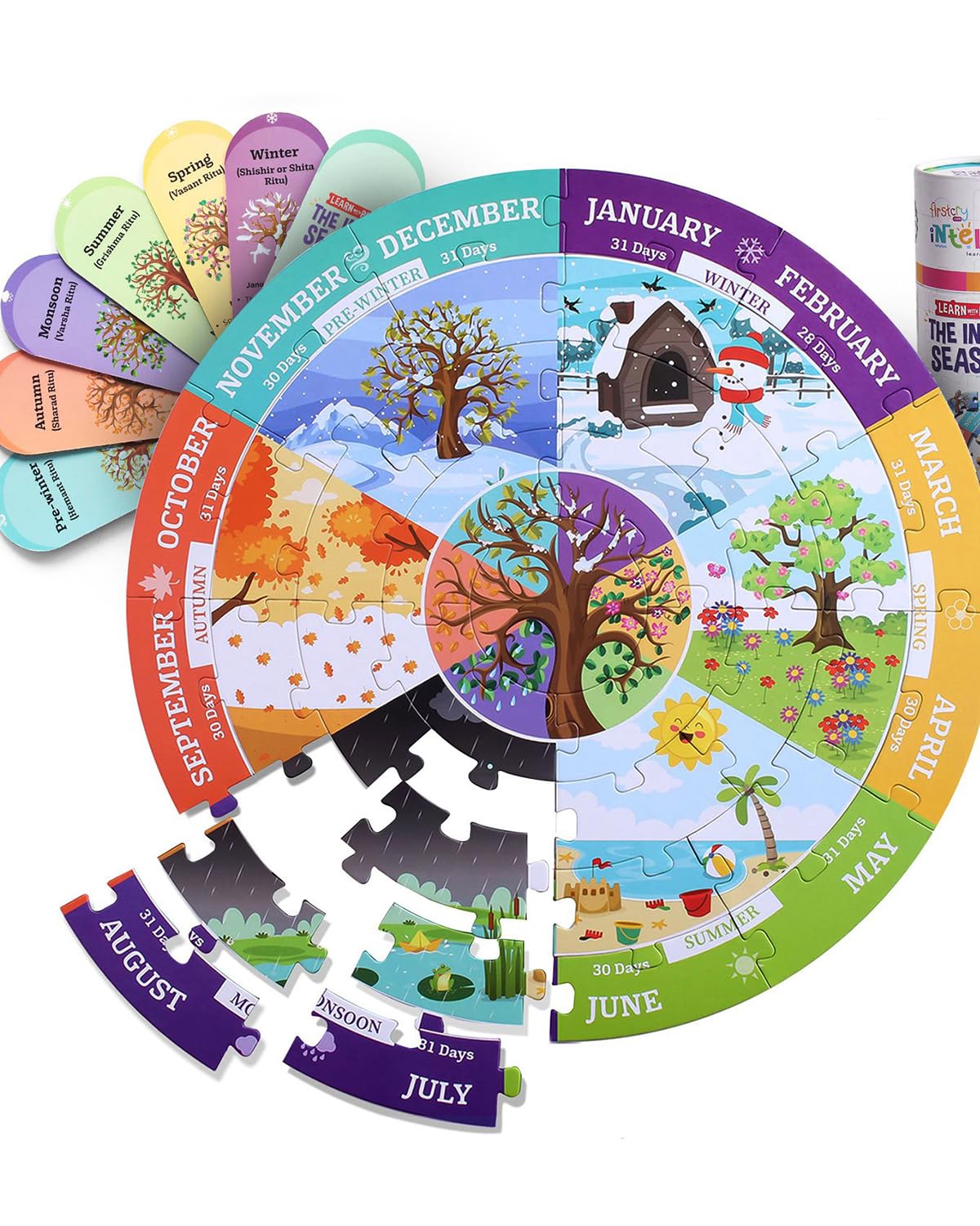 FIRSTCRY INTELLISKILLS Premium 37-Piece Indian Seasons Jigsaw Puzzle with 6 Flash Cards | Educational Toy for Kids Ages 4+ | Fun Learning of 6 Seasons | Floor Puzzle for Boys & Girls | BIS Certified | Perfect for Homeschooling & Classroom Activities