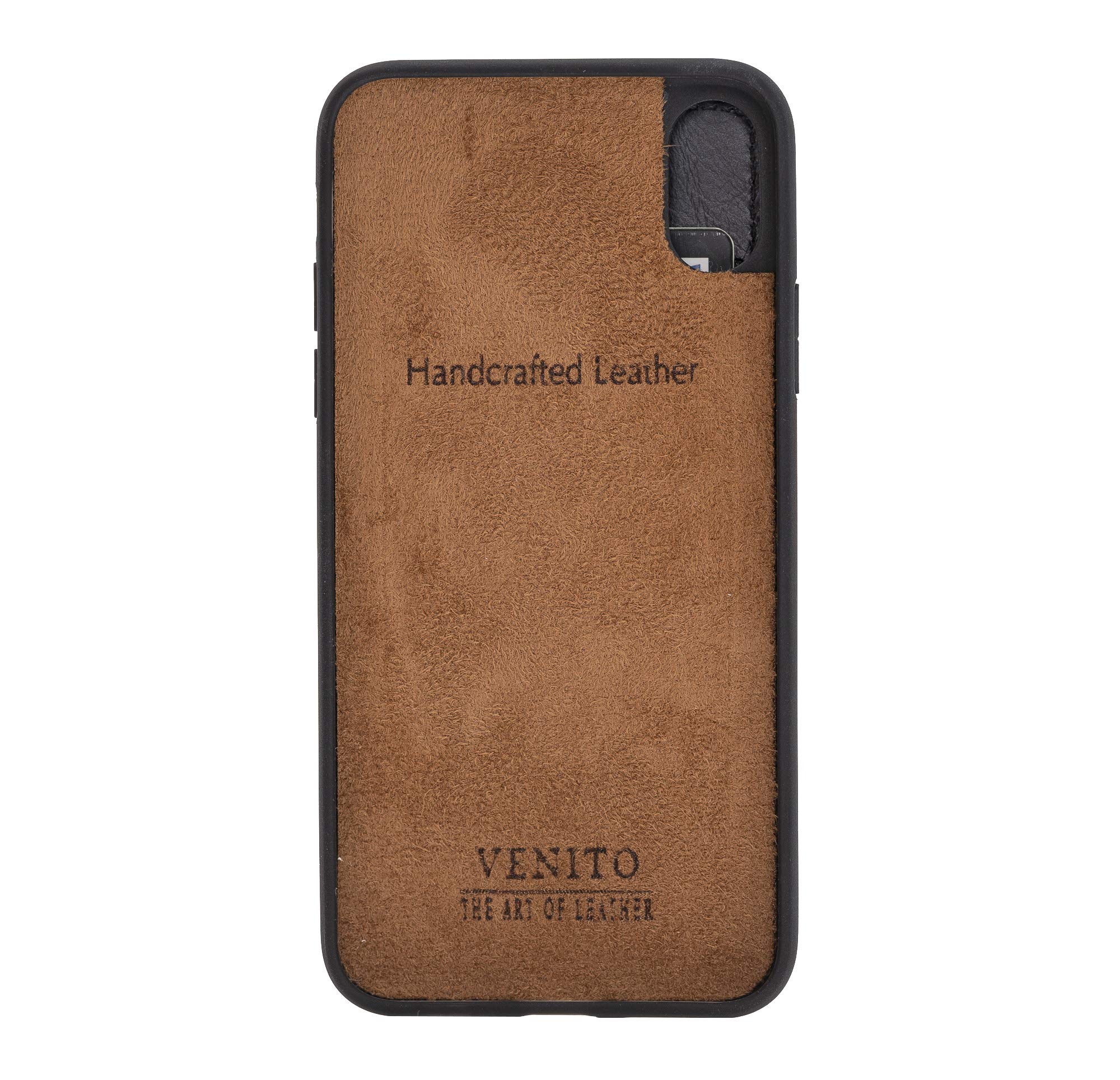 Venito Verona Genuine Leather iPhone X/XS (5.8 inch) Wallet Case with RFID Blocking - Slim Flip Cover Phone Case in Rustic Black - Perfect for Business Travel & Everyday Protection