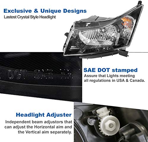 Black Replacement Headlights Compatible with 2011-2015 Chevy Cruze & 2016 Cruze Limited - Durable LED Headlamps for Night Driving & Foggy Conditions