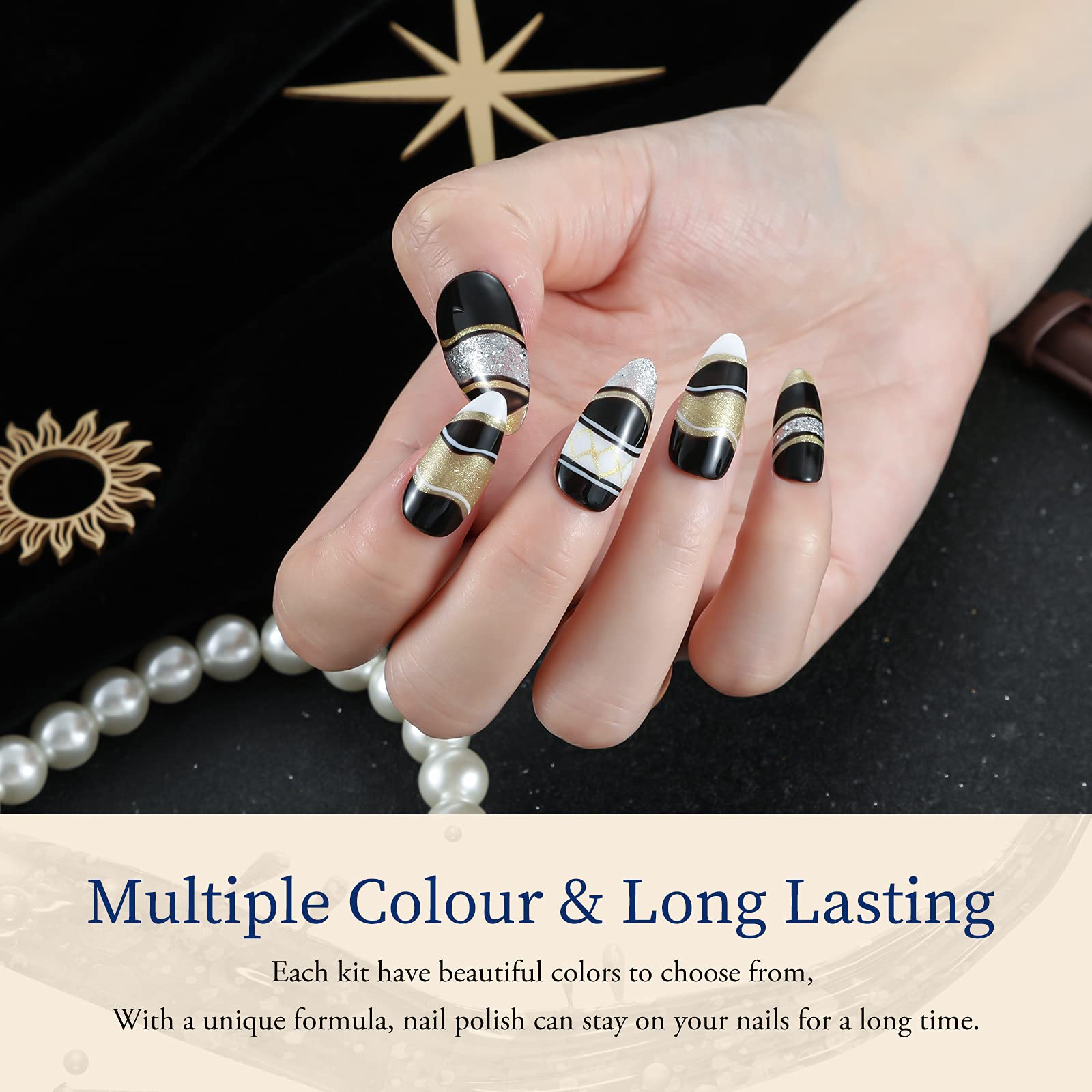Aokitec Gel Nail Polish Set - 2PC 7.5ML Glitter Gold & Silver Soak Off UV LED Gel Polish for French Manicure | DIY Nail Art Design for Home Salon & Professional Use | Perfect for Parties, Weddings & Special Occasions
