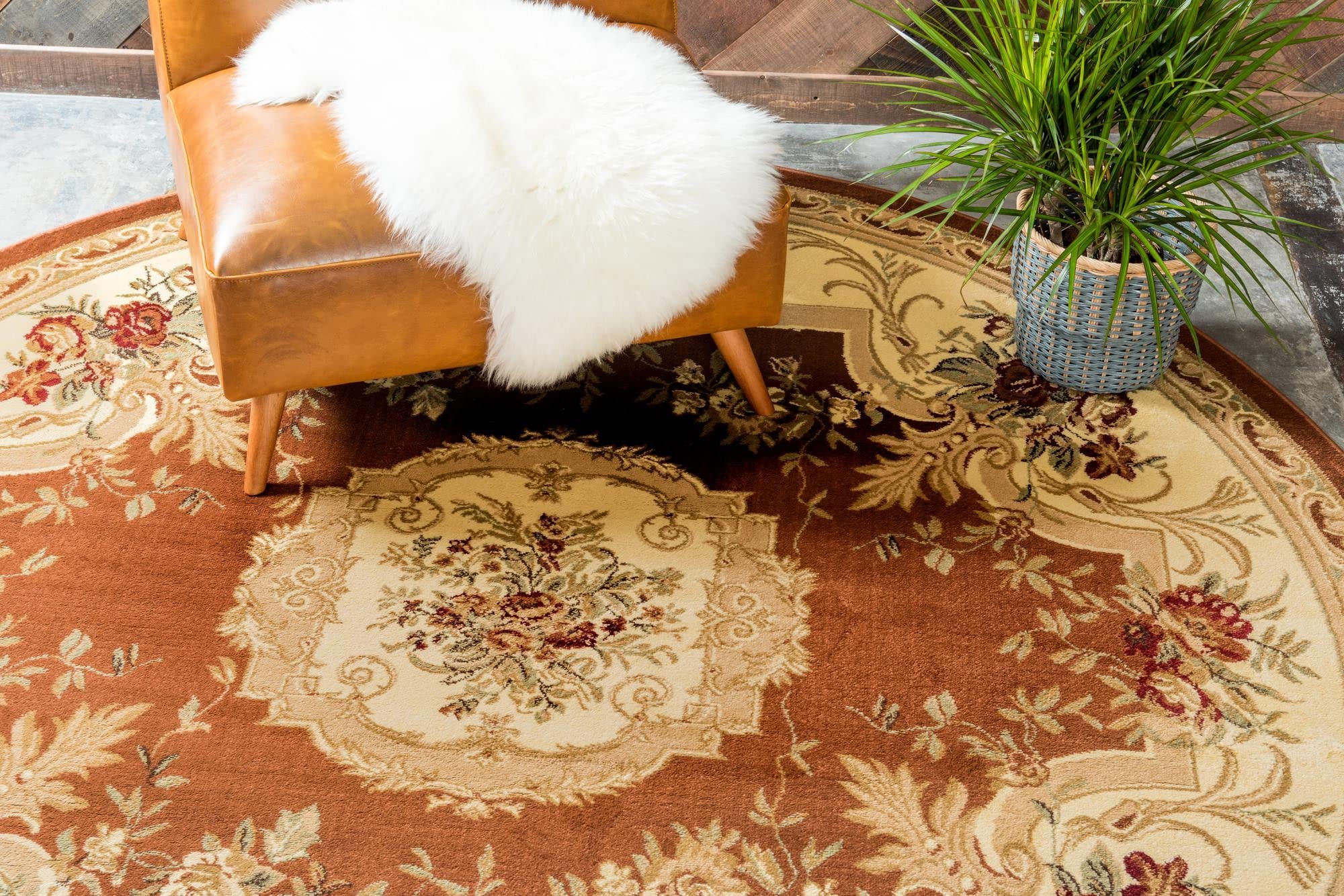 Chateau Collection 6 Ft Round Brick Red Area Rug - Soft Medium Pile for Kitchens & Dining Rooms | Perfect for Farmhouse, Boho & Modern Home Decor