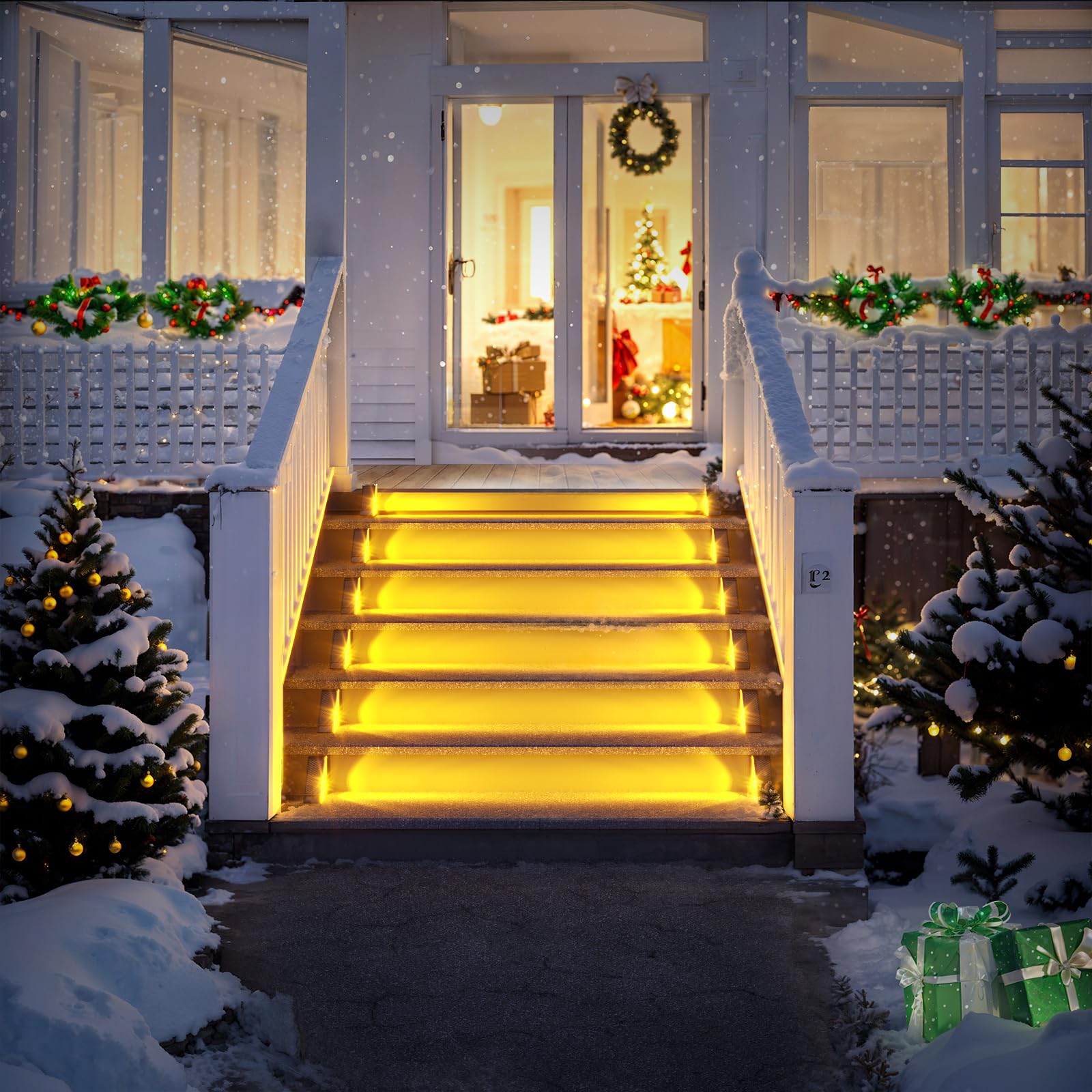 ROSHWEY 12 Pack Solar Step Lights for Outdoor Stairs, Waterproof Triangle Deck Lights - Solar Powered Warm White Lighting for Front Porch, Backyard, Patio & Garden Pathways | Perfect for Nighttime Safety and Landscape Decoration