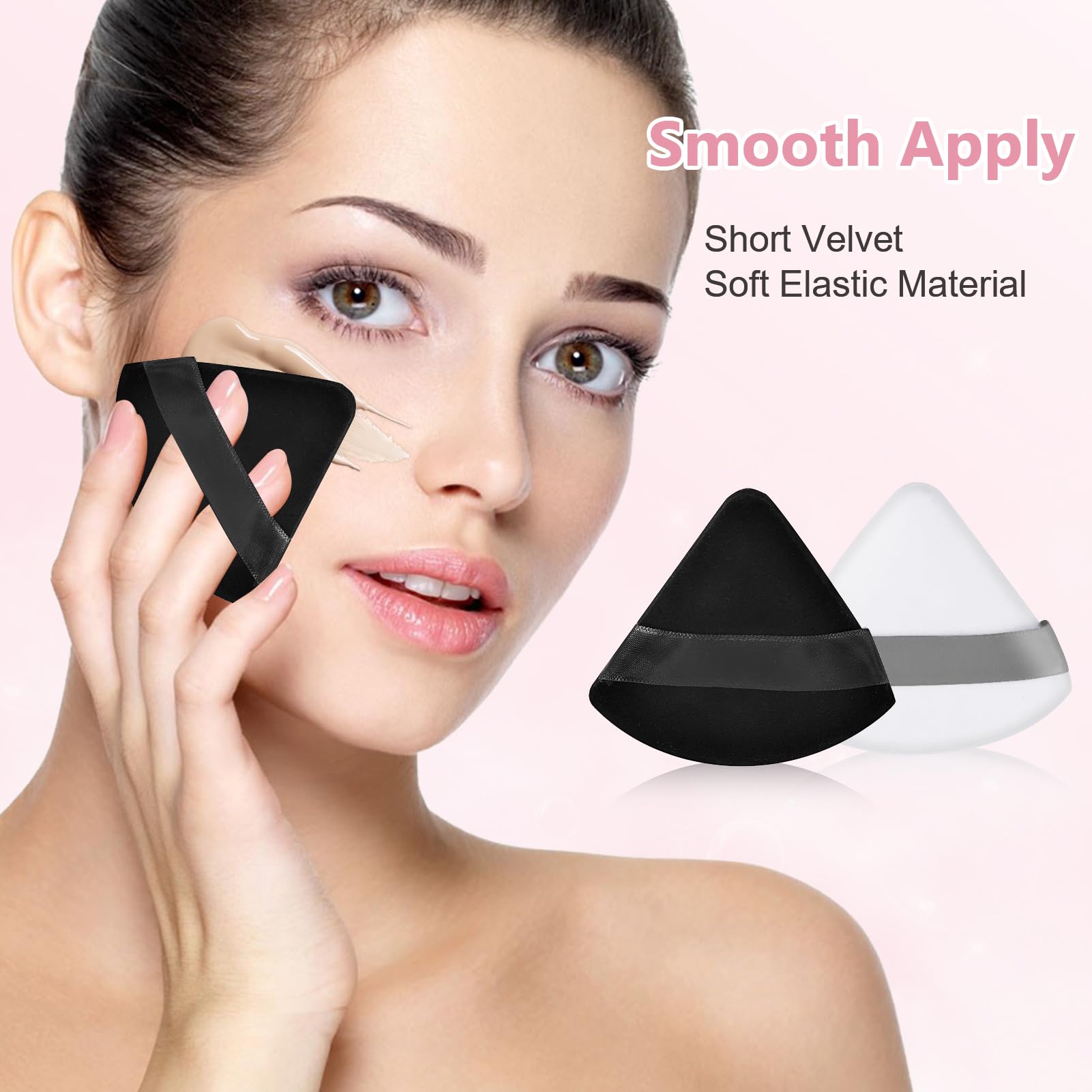 8-Pack Ultra Soft Reusable Cotton Powder Puff Sponges - Triangle Makeup Sponge for Loose & Pressed Powder, Foundation & Under Eye - Washable Cosmetic Puffs with Strap for Easy Application - Perfect for Travel, Home & Professional Makeup Kit