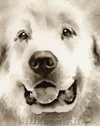 Great Pyrenees Dog Sepia Watercolor Art Print - Handmade Wall Decor for Living Room, Bedroom & Office - Unique Pet Portrait Painting by Artist DJ Rogers