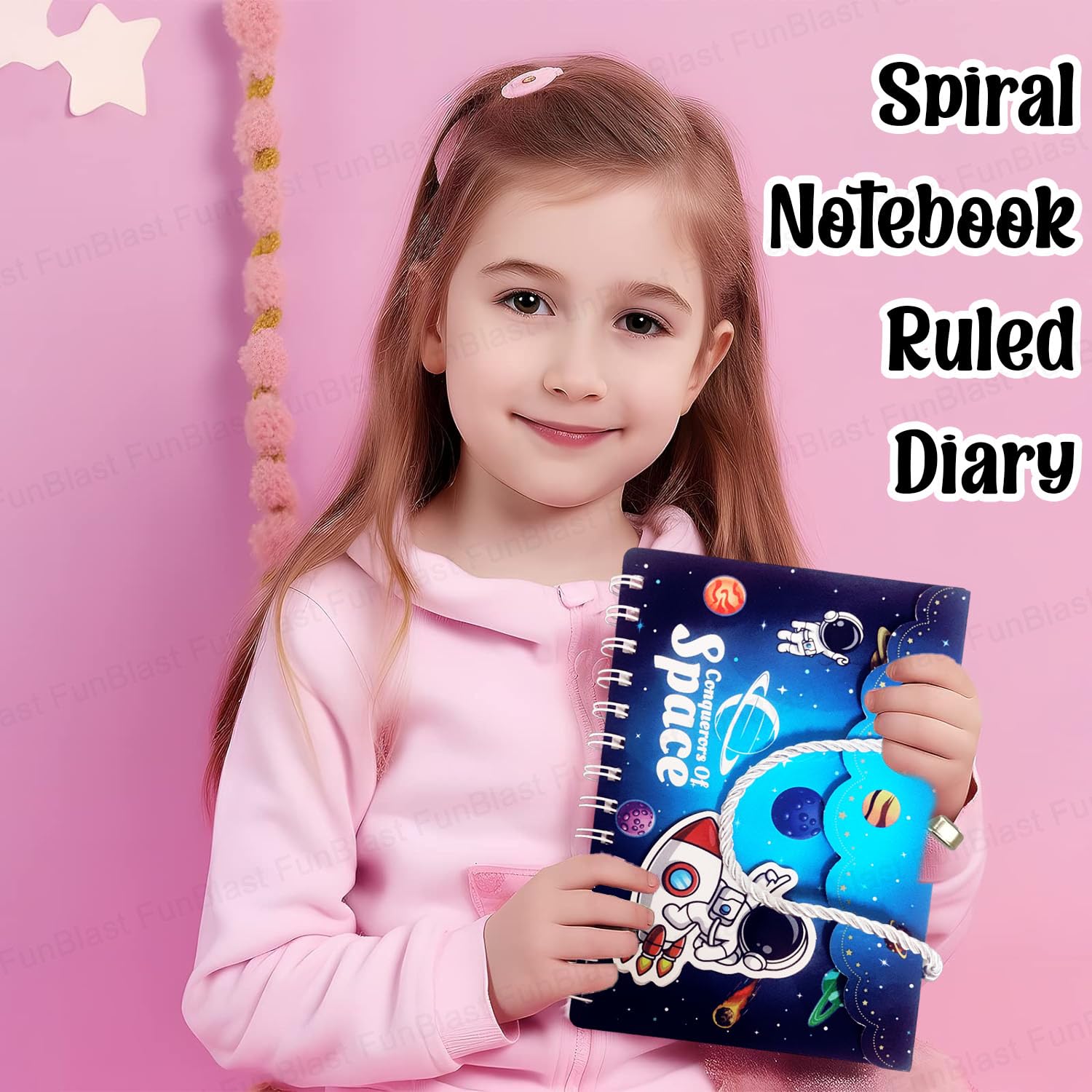 FunBlast Spiral Notebook Ruled - A5 Spiral Bound Diary for Girls & Kids, 120 Pages | Cute Space Themed Notebook for School, Journaling & Gift Giving | Perfect Return Gifts, Birthday Presents & Stationery Supplies