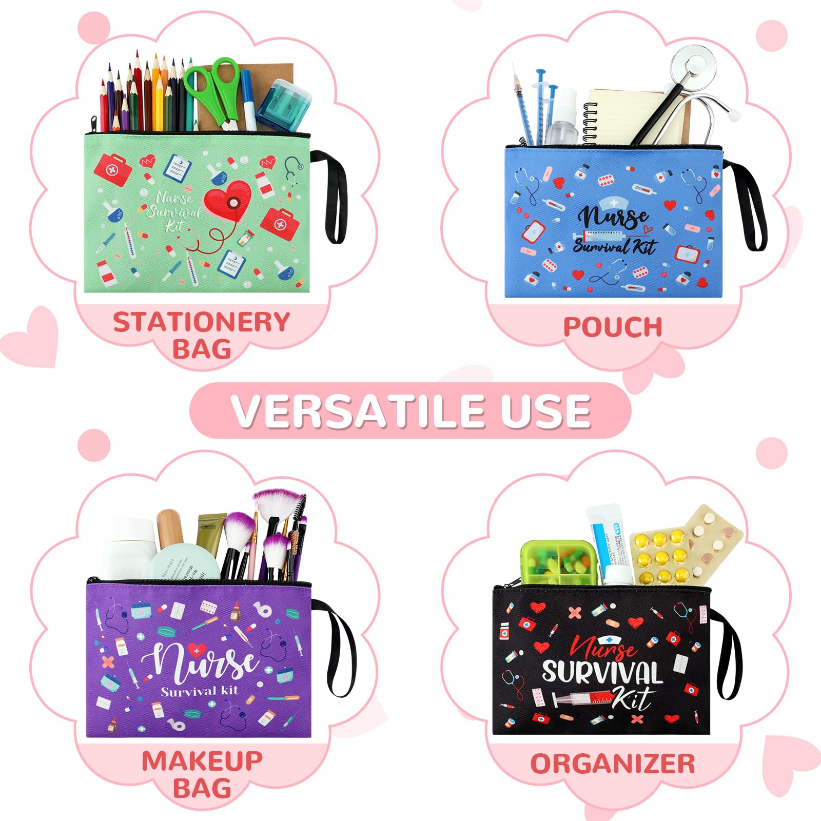 24 Pack Nurse Cosmetic Bags Bulk - Waterproof Canvas Zipper Pouch for Nursing Survival Kit - Perfect Nurse Week Gifts, Healthcare Worker Appreciation & Nursing Graduation 2025 - Great for Travel, Makeup Storage & Medical Supplies Organization