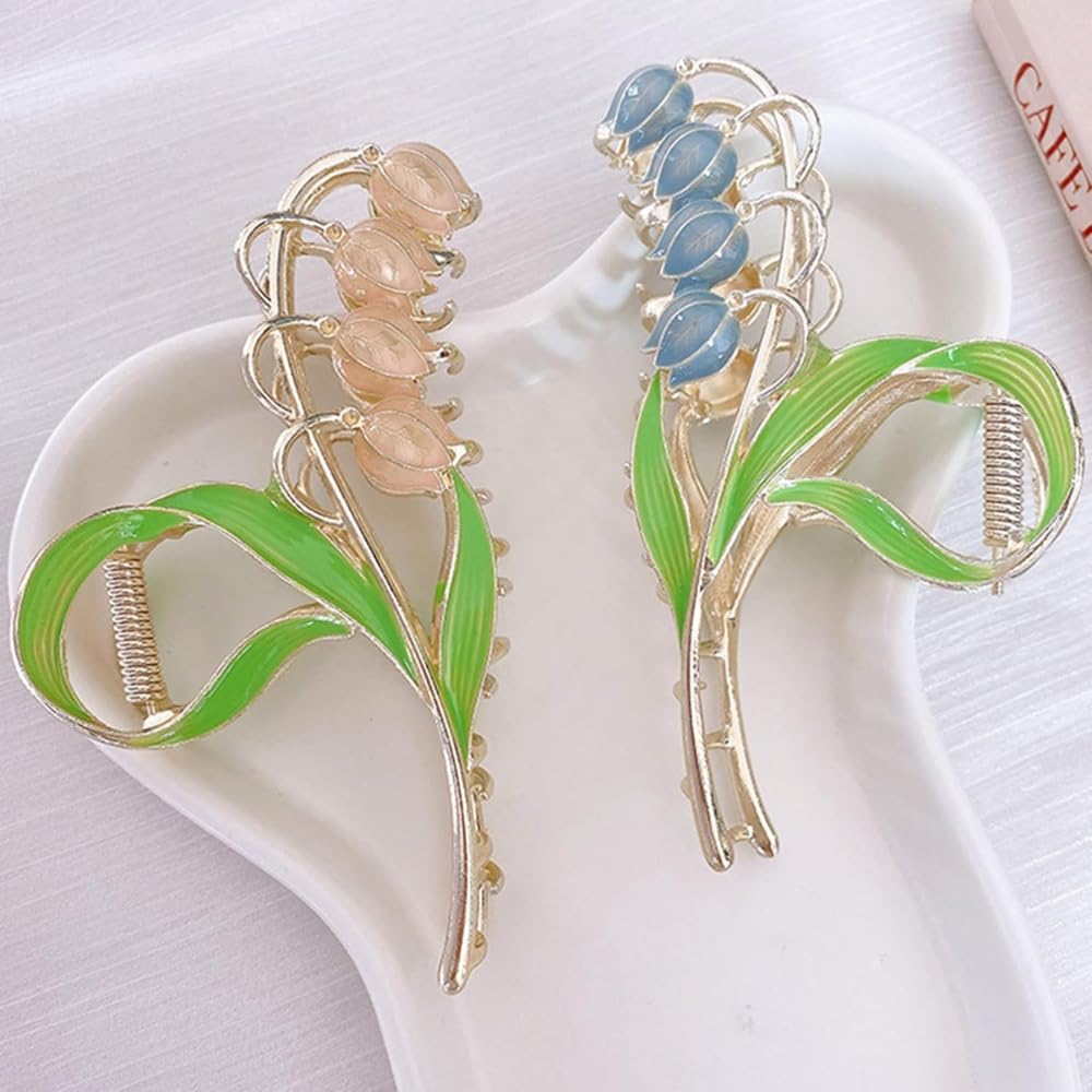 RSJ TRADERS - 2PCS Tulip Hair Claw Clips for Women, Fairy Flower Hair Clips, Large Metal Hair Clips for Ponytail, Trendy Hair Accessories for Women & Girls (Pink, Blue) - Perfect for Parties, Weddings & Daily Styling