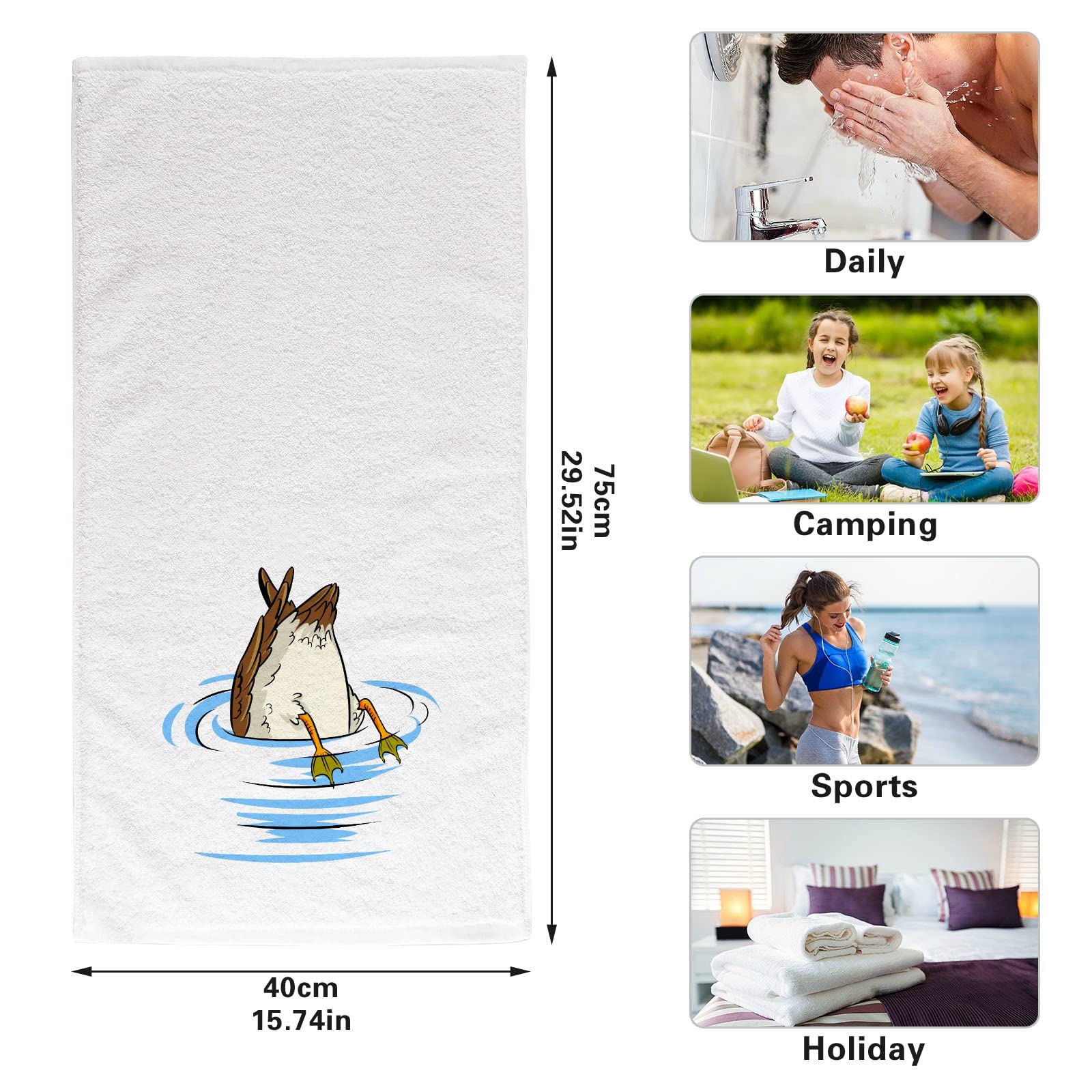 Soft Cotton Face Wash Towels - Funny Duck Into The Pond Bird Bath Hand Towels (Set of 2, 16x30 Inches) for Gym, Bathroom & Guest Shower - Perfect for Workout, Spa & Home Decor