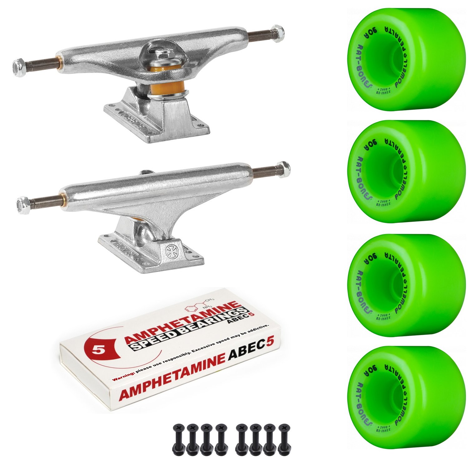 Old School Skateboard Complete Set with Independent 169 Trucks, Powell Rat Bones Wheels, ABEC 5 Bearings - Perfect for Street Skating, Cruising & Retro Style Riding