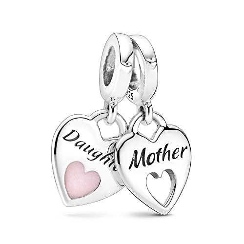 Silver Mother Daughter Double Heart Split Dangle Charm
