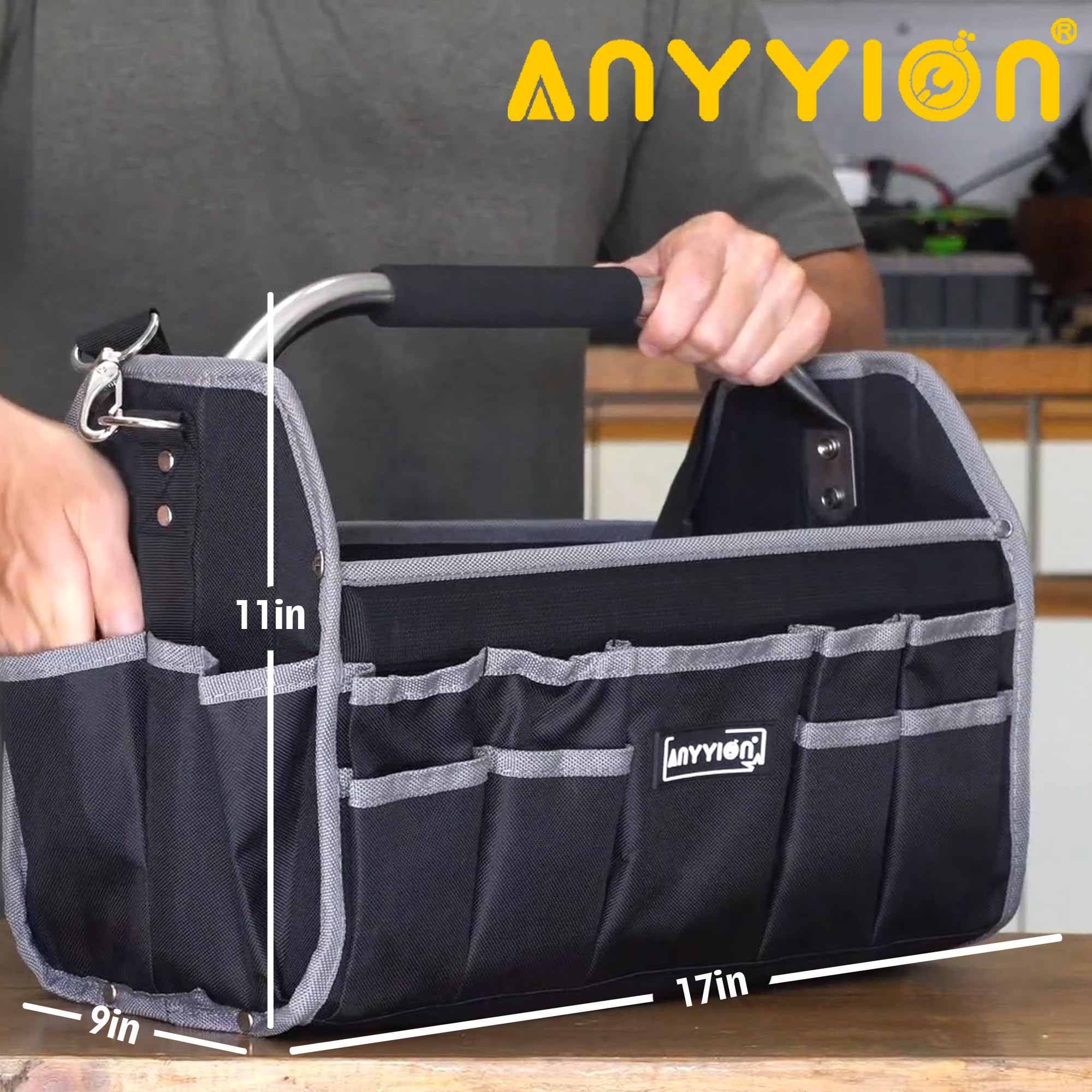 **Anyyion 16.5in Electrician Tool Bag with Multiple Pockets – Heavy-Duty Open Top Tool Organizer for Easy Carrying – Perfect for Electricians, Contractors & DIY Projects**    *(Use Case: Ideal for electricians, plumbers, and handymen to store and transport tools efficiently on job sites or home repairs.)*