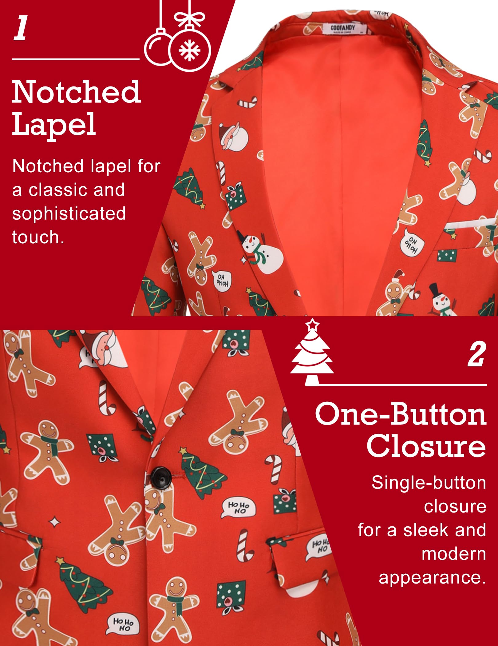 COOFANDY Men's Christmas Blazer Suit Jacket for Xmas Party & Halloween