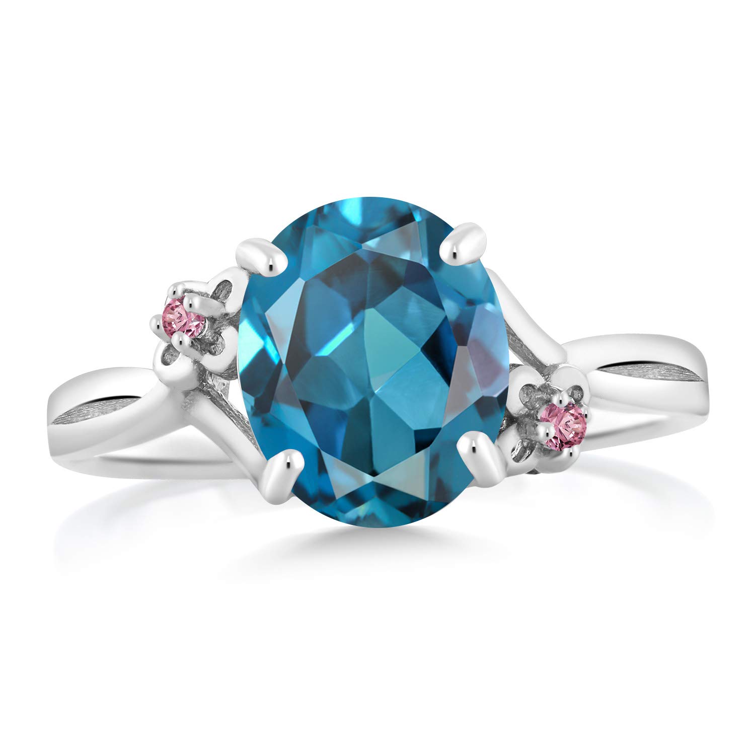 3.08 Ct Oval London Blue Topaz & Pink Lab-Grown Diamond 925 Sterling Silver Ring for Women - Elegant Engagement, Anniversary & Wedding Jewelry Gift