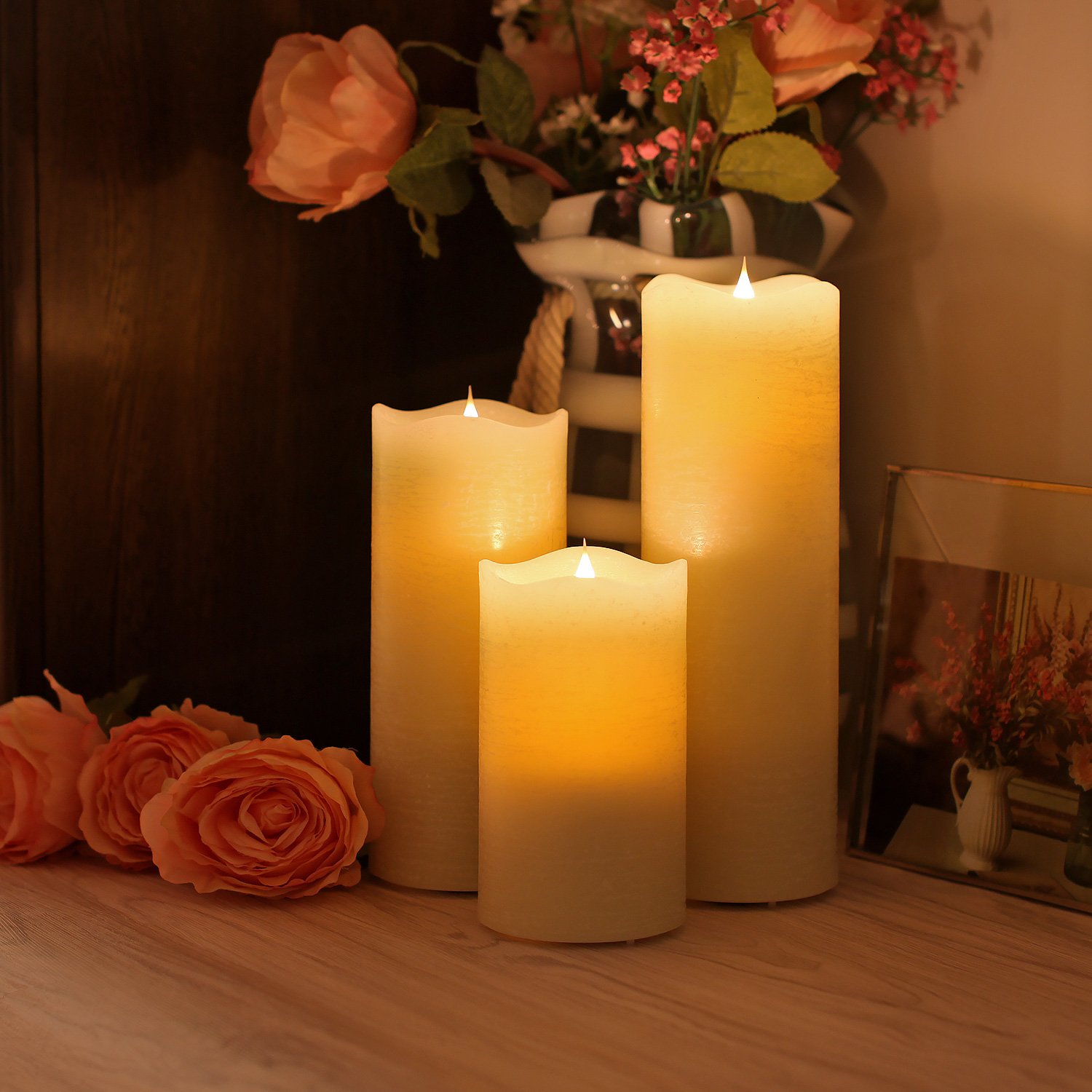 SIMPLUX SPX-000090 Flameless LED Moving Candle - Battery Operated with Timer, 3 x 5.25 Inches, Sage Green - Perfect for Home Decor, Weddings, and Romantic Dinners