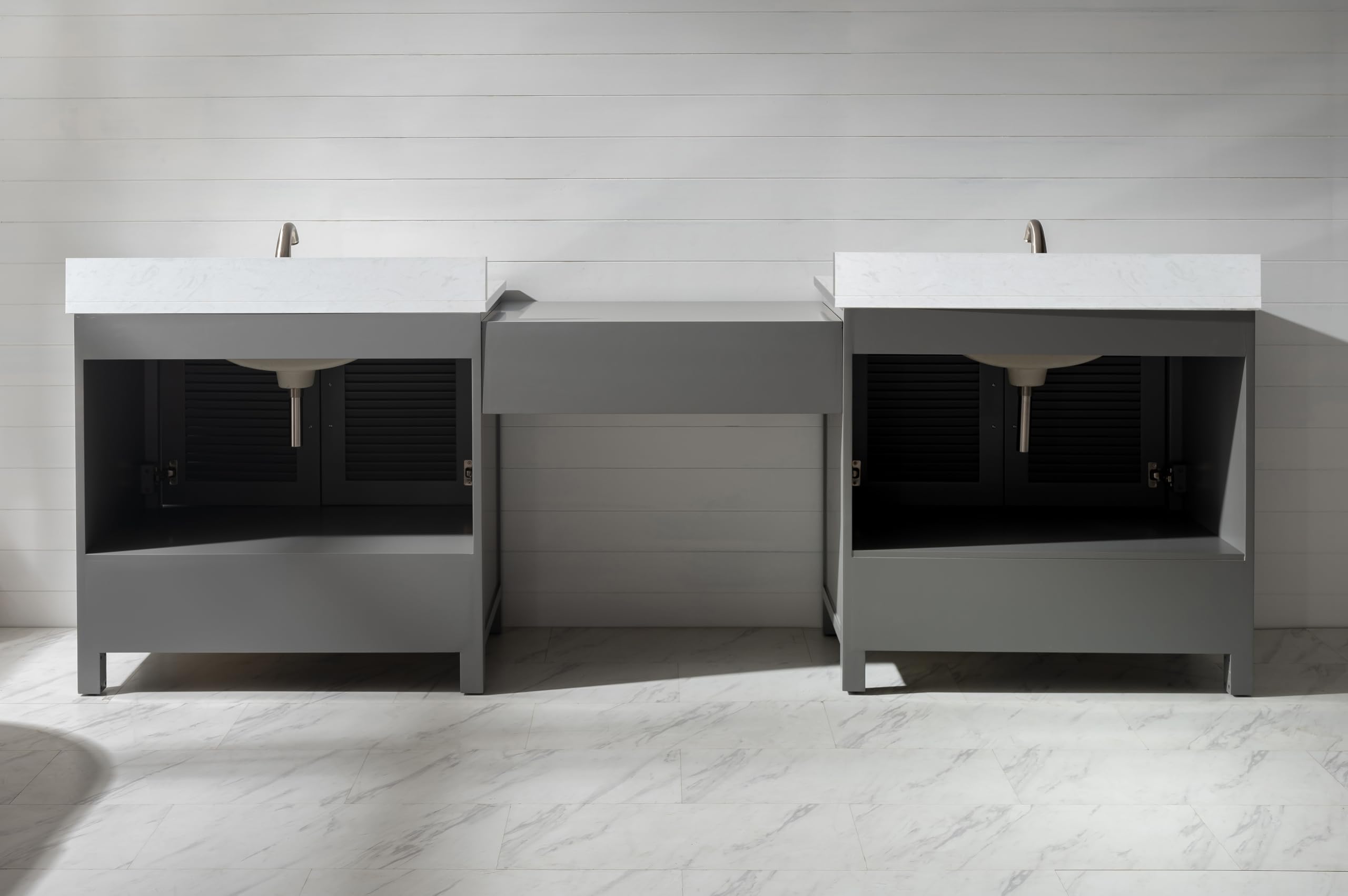 Design Element ES-102MC-GY 102-Inch Gray Bathroom Vanity with Sink - Modern Double Sink Vanity for Master Bathroom & Powder Room Remodel